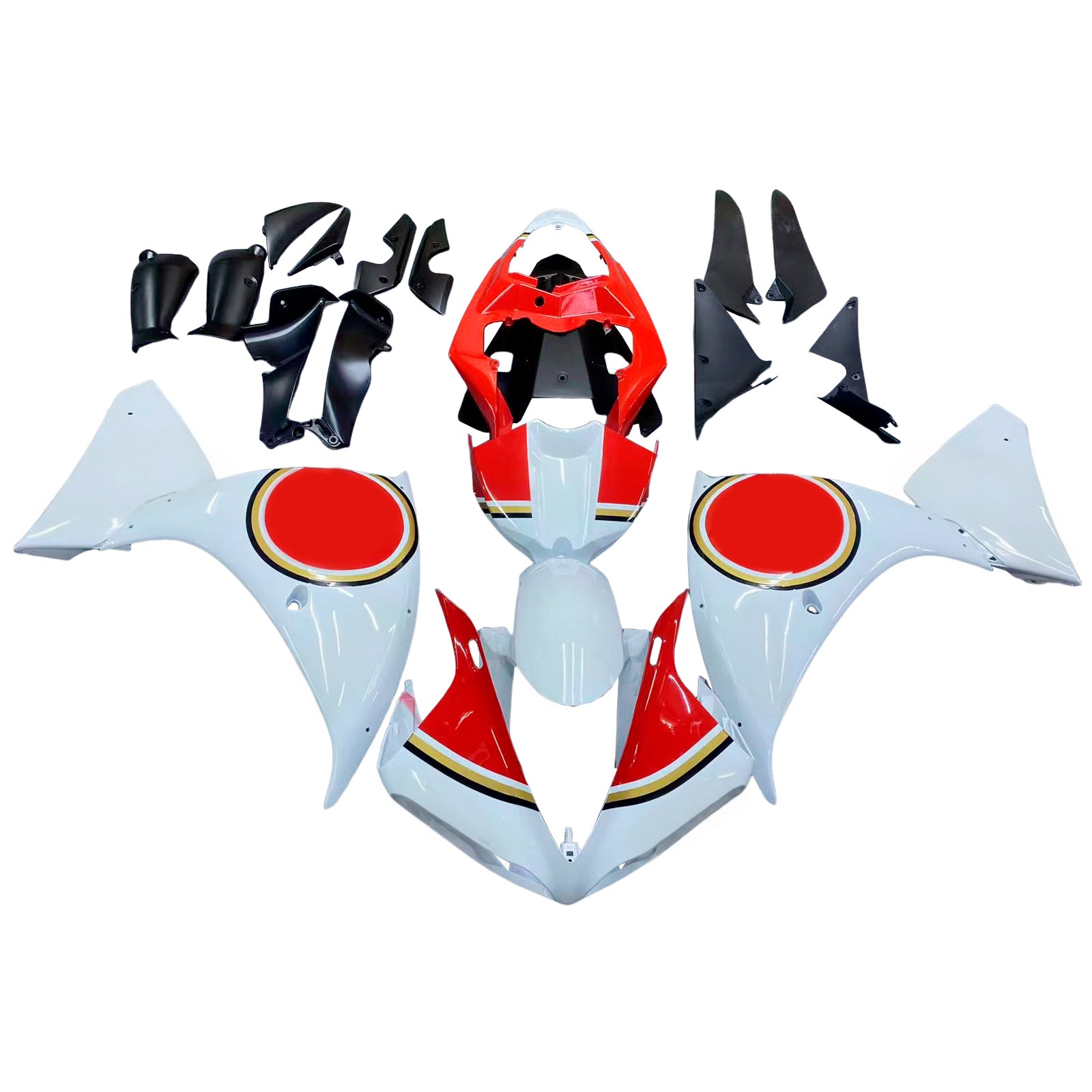 Amotopart 2009-2011 Yamaha YZF 1000 R1 Kit carena Lucky Strike Style4 bianco e rosso