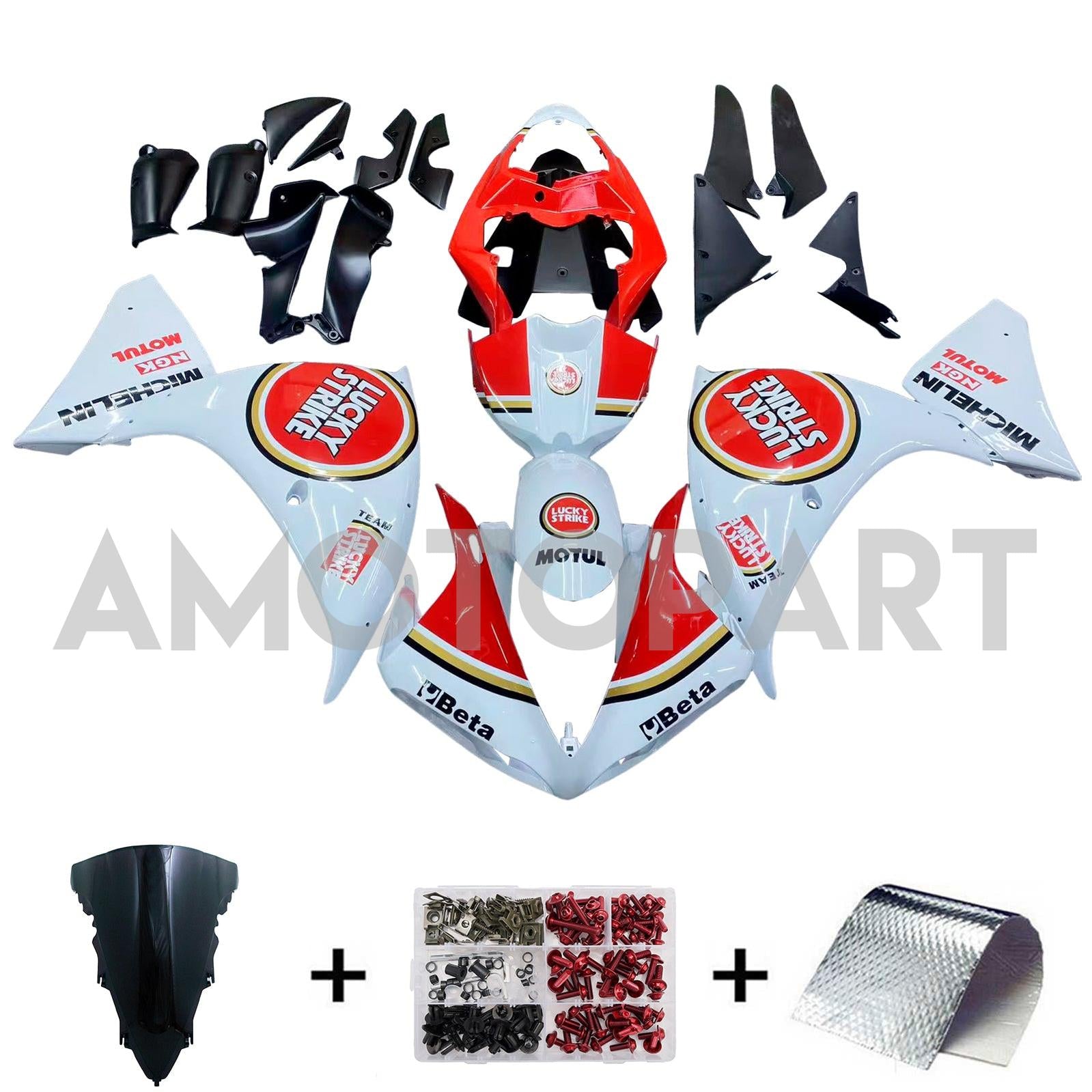 Amotopart 2009-2011 Yamaha YZF 1000 R1 White&Red Lucky Strike Style4 Fairing Kit
