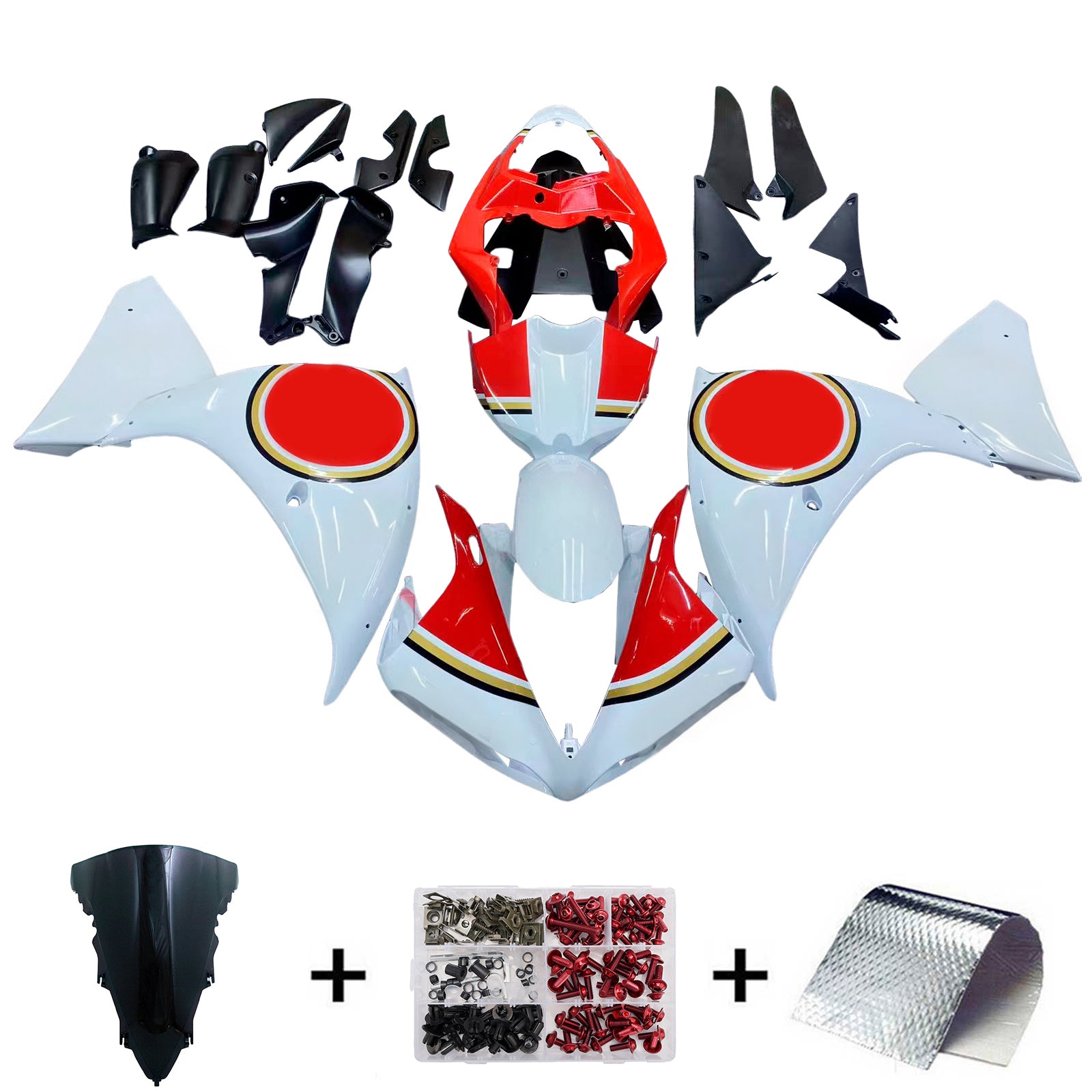 Amotopart 2009-2011 Yamaha YZF 1000 R1 Kit carena Lucky Strike Style4 bianco e rosso