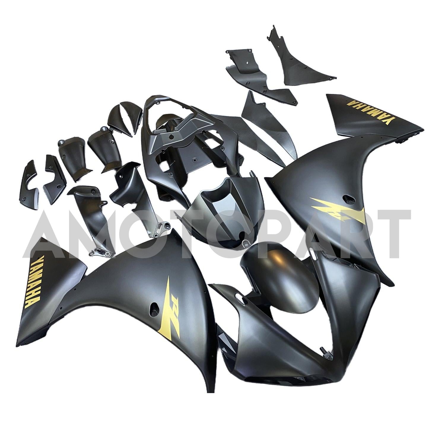 Amotopart 2009-2011 Yamaha YZF 1000 R1 Matte Black with Gold Logos Fairing Kit