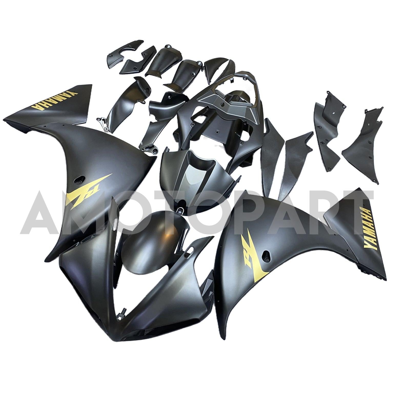 Amotopart 2009-2011 Yamaha YZF 1000 R1 Matte Black with Gold Logos Fairing Kit
