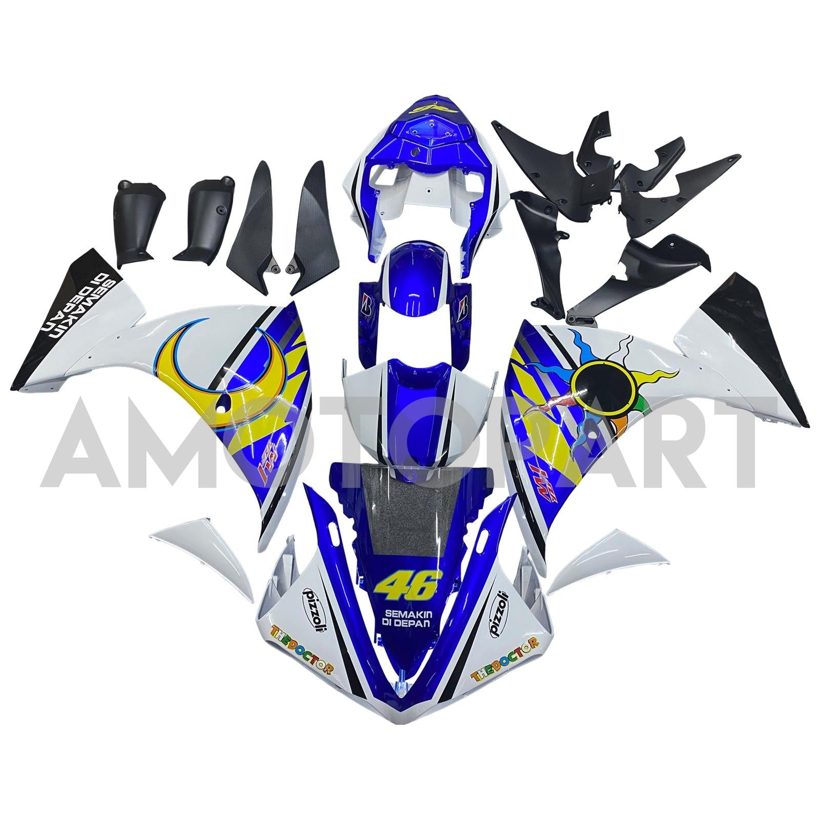 Amotopart Yamaha YZF 1000 R1 2009-2011 Blue&White Style5 Fairing Kit