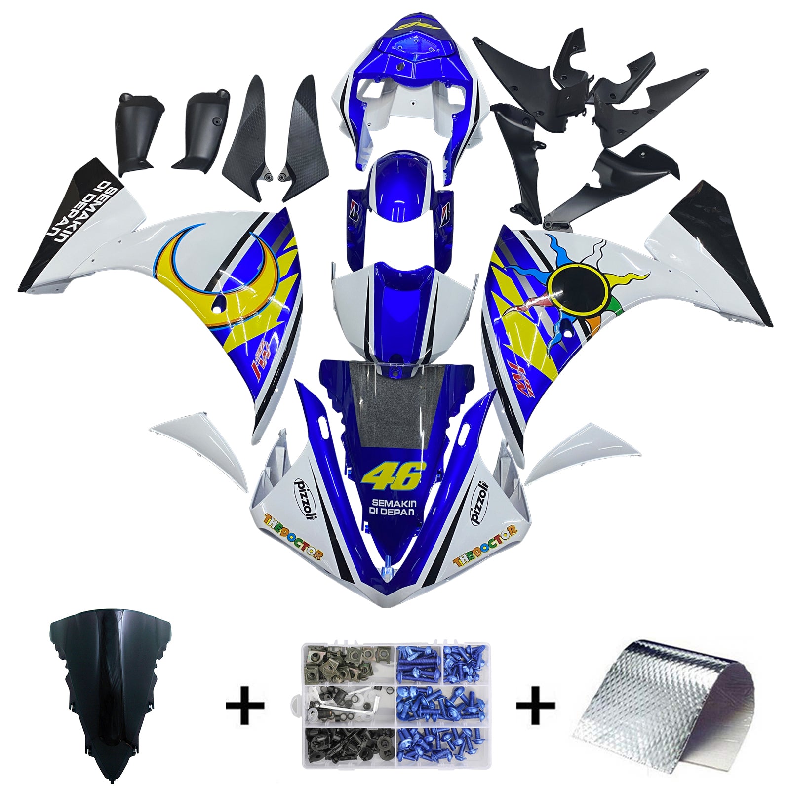 Amotopart Yamaha YZF 1000 R1 2009-2011 Kit de carénage bleu et blanc Style 5