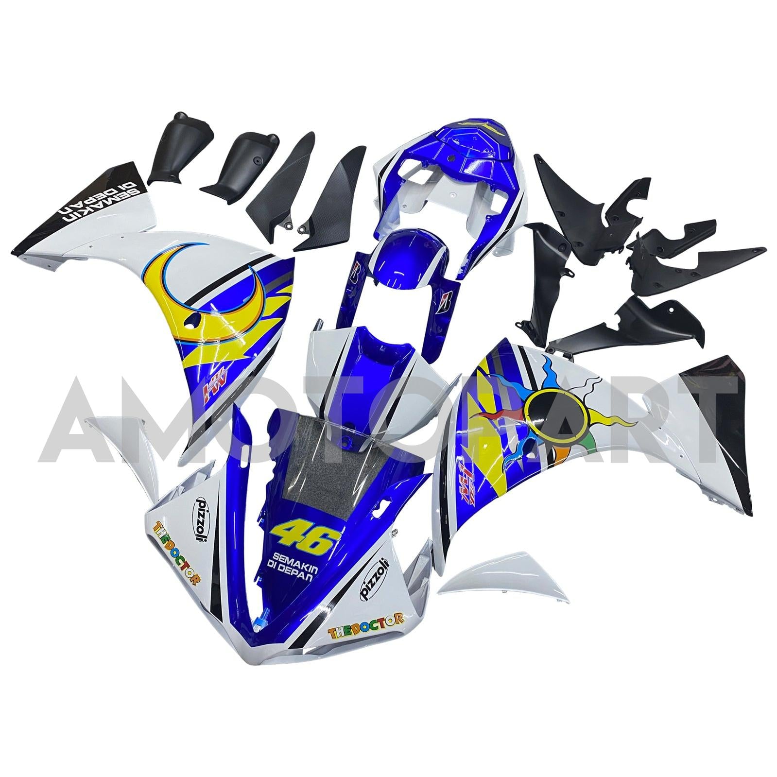 Amotopart ヤマハ YZF 1000 R1 2009-2011 ブルー&ホワイト スタイル 5 フェアリングキット