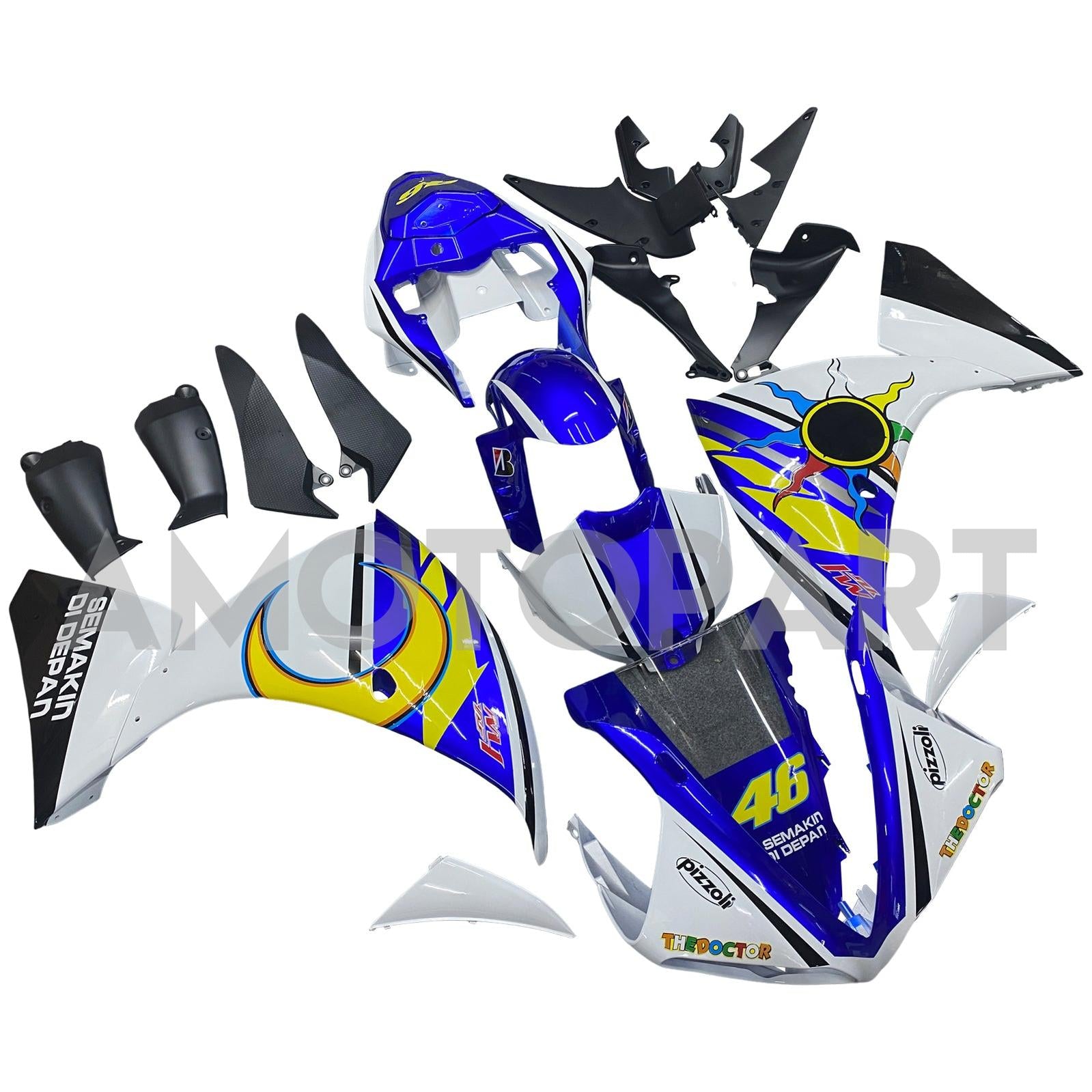 Amotopart ヤマハ YZF 1000 R1 2009-2011 ブルー&ホワイト スタイル 5 フェアリングキット
