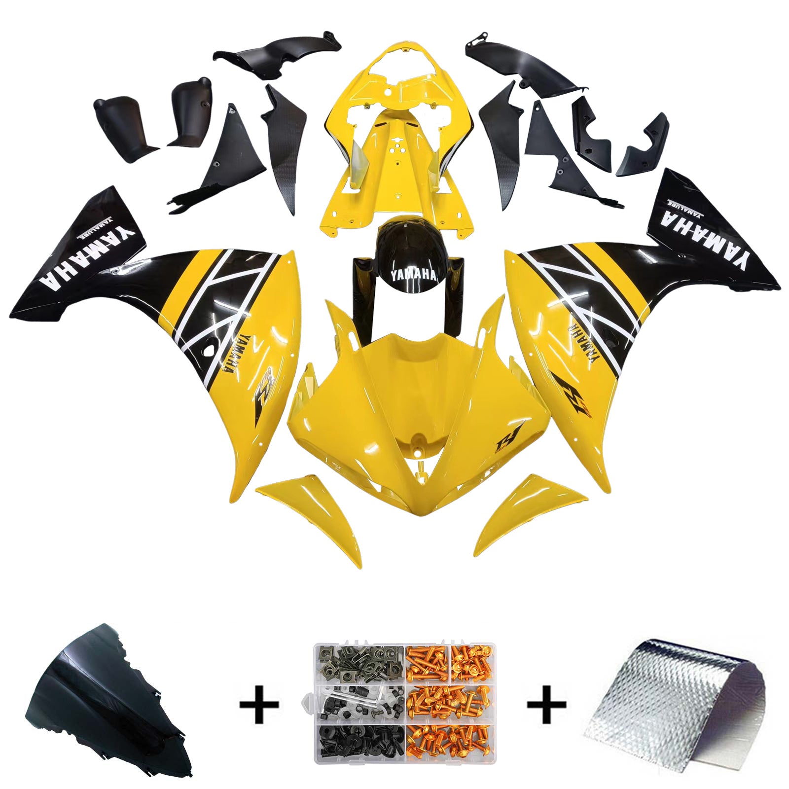 Amotopart 2009-2011 Yamaha YZF 1000 R1 Kit de carenado amarillo y negro