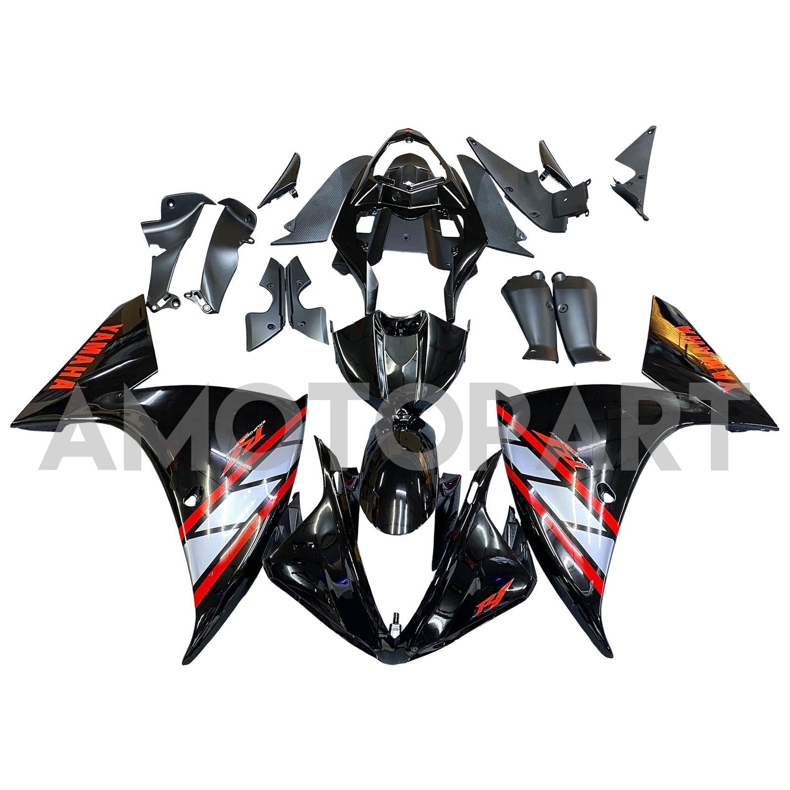Amotopart 2009-2011 Yamaha YZF 1000 R1 GLOSS BLACK s červeným přízvukovým kapotou