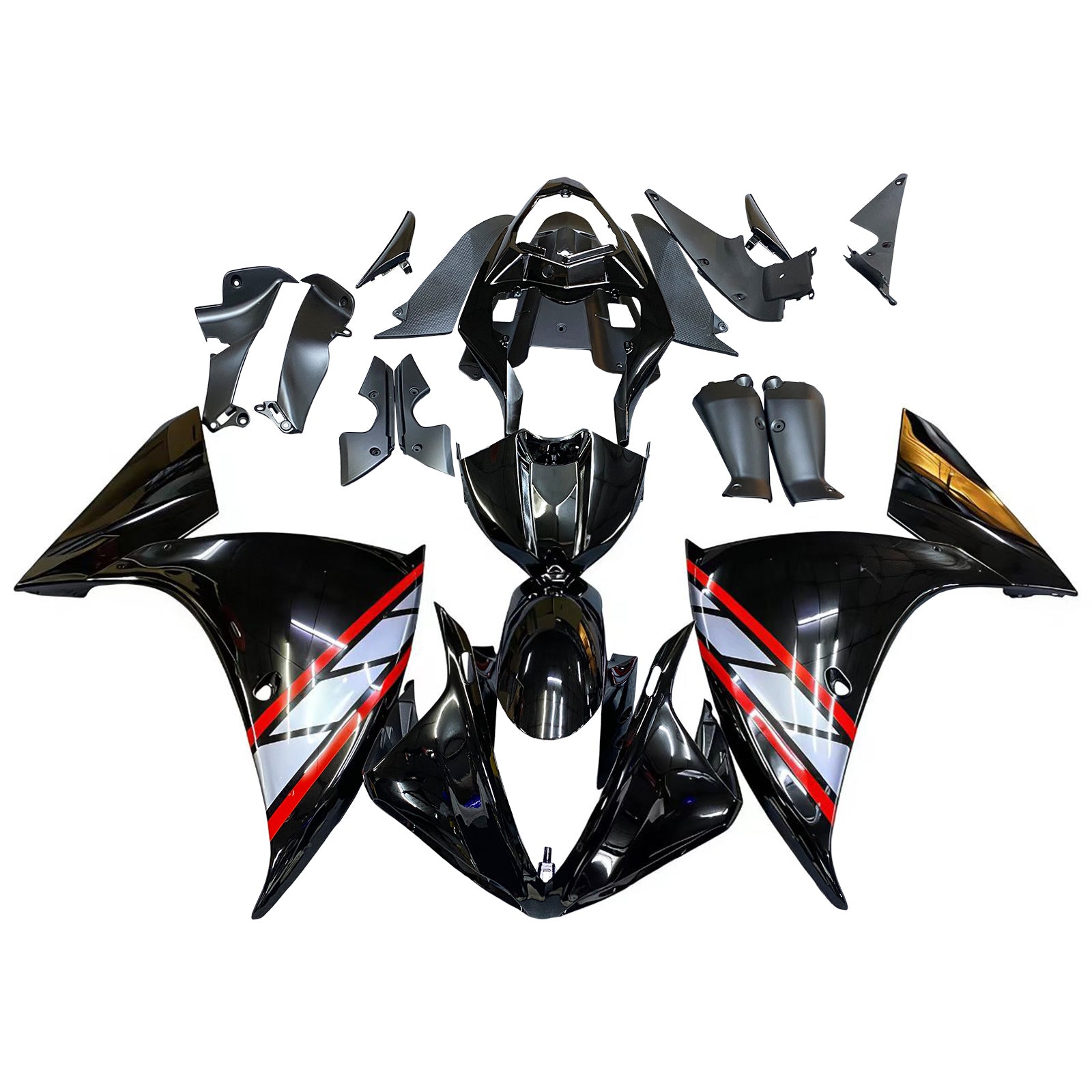 Amotopart 2009-2011 Yamaha YZF 1000 R1 Nero lucido con kit carenatura rossa