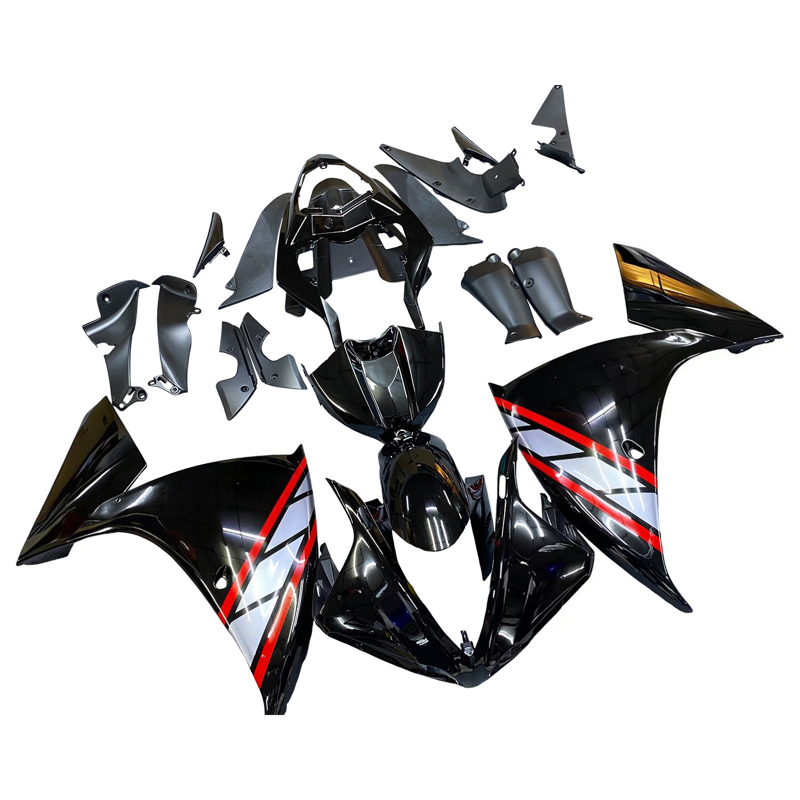 Amotopart 2009-2011 Yamaha YZF 1000 R1 Gloss Black med Red Accent Fairing Kit