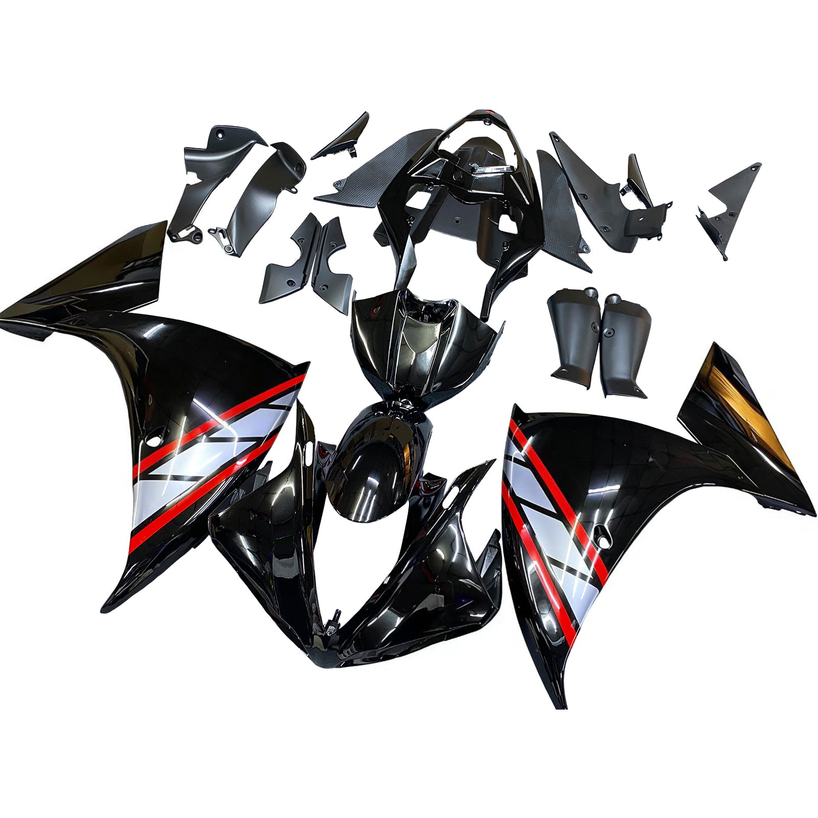 Amotopart 2009-2011 Yamaha YZF 1000 R1 Gloss Black med Red Accent Fairing Kit