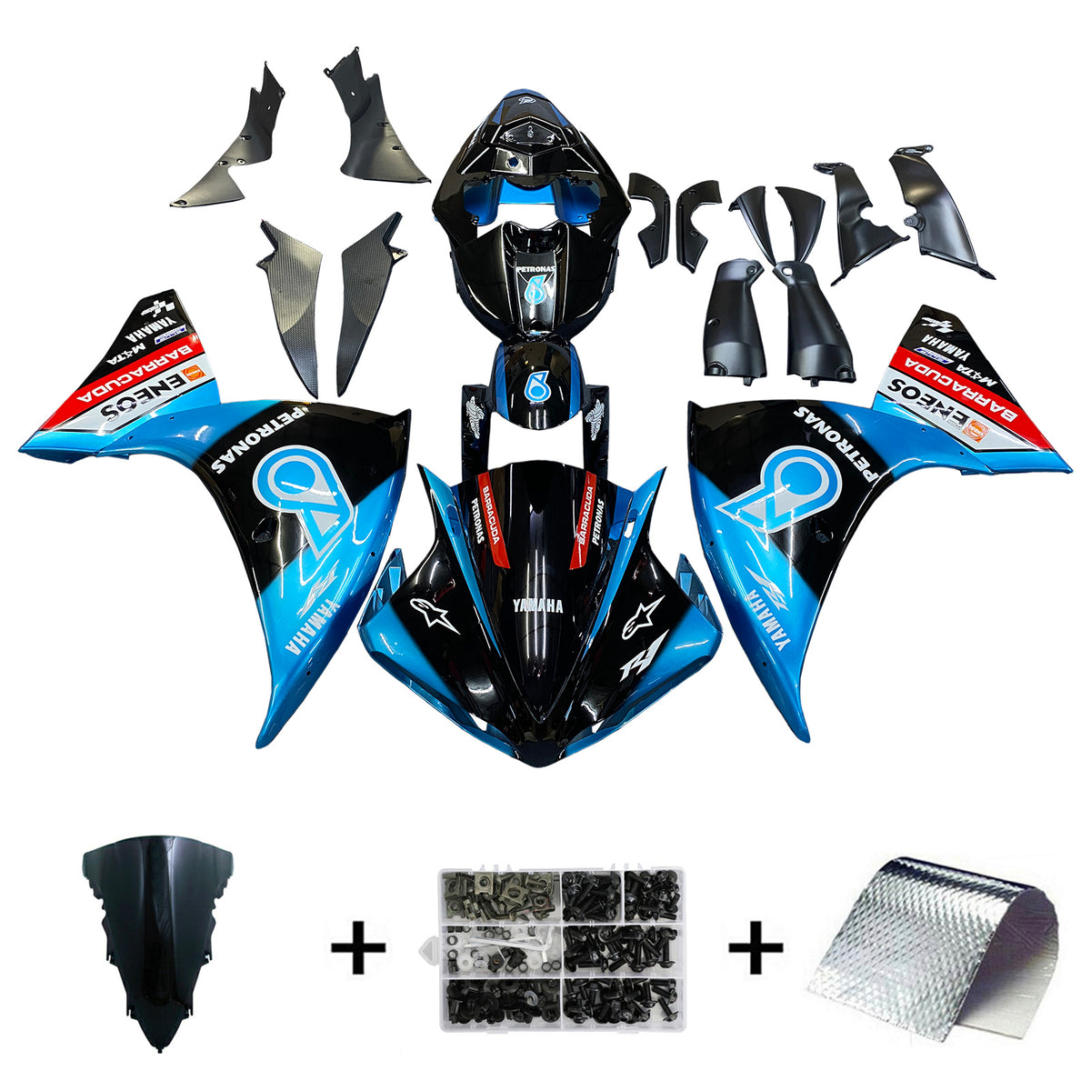 Amotopart 2012-2014 ヤマハ YZF 1000 R1 ブラック ライトブルー フェアリングキット