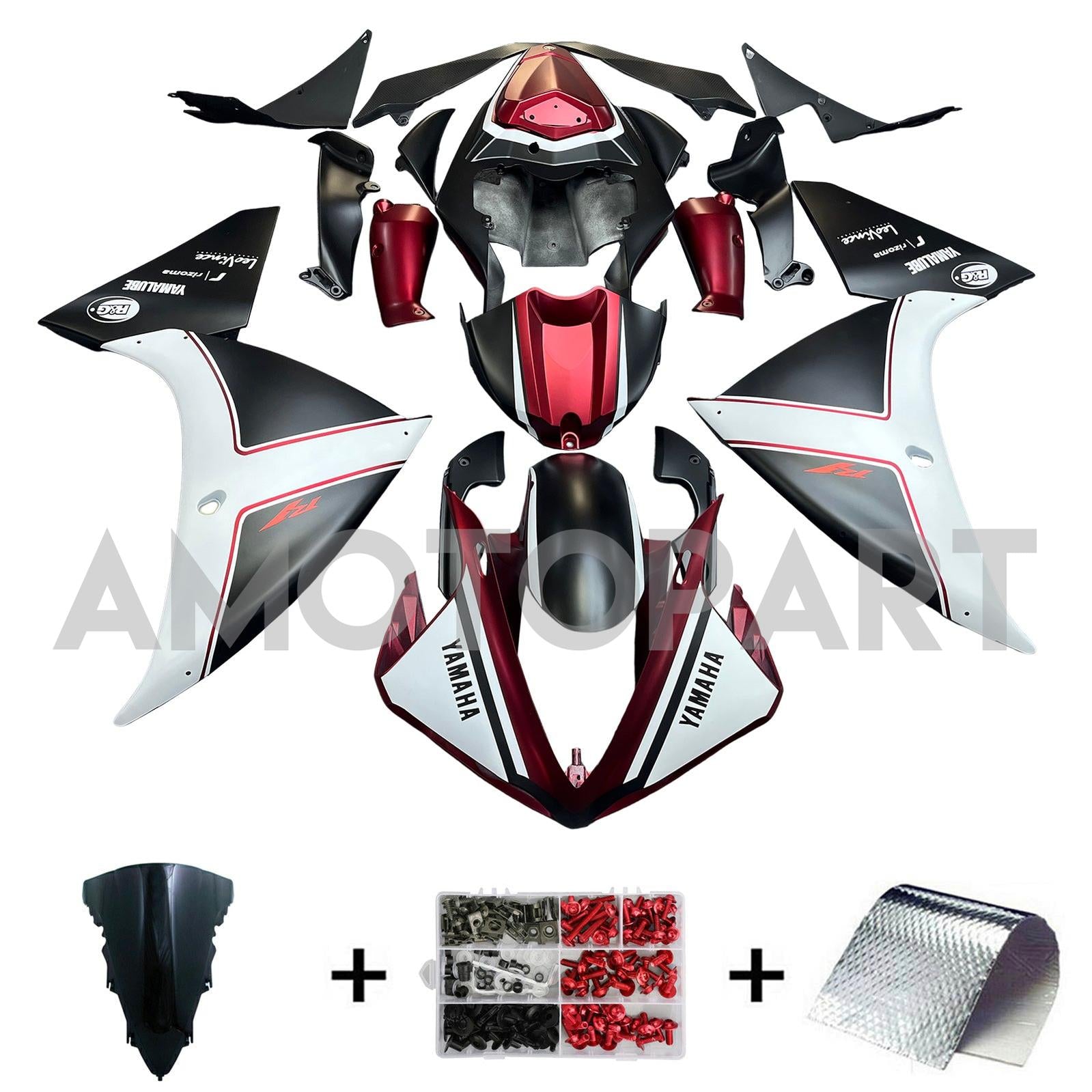 Amotopart 2009-2011 Yamaha YZF 1000 R1 Matte Black & Red Fairing Kit