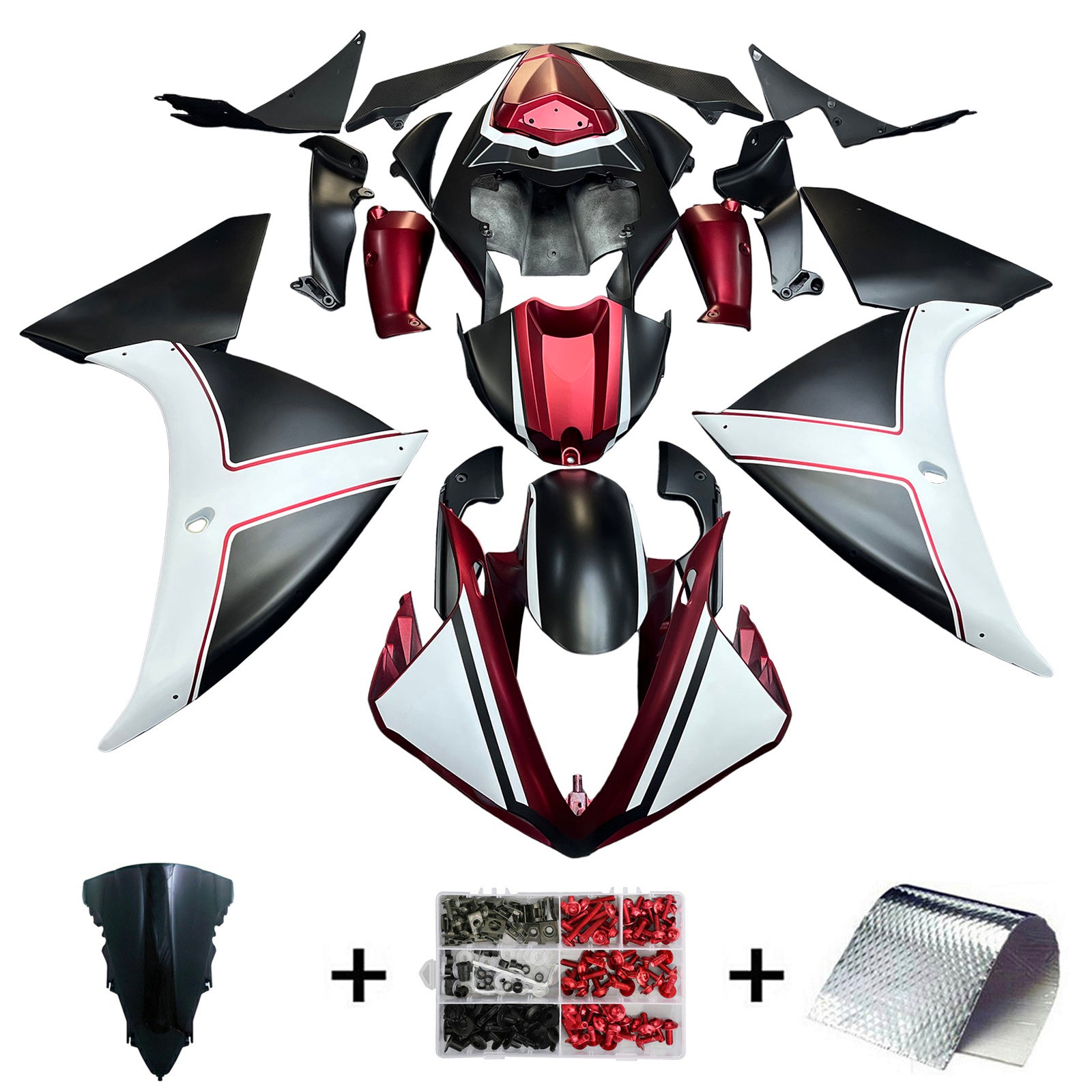 Amotopart 2009–2011 Yamaha YZF 1000 R1 Mattschwarz&Rotes Verkleidungsset