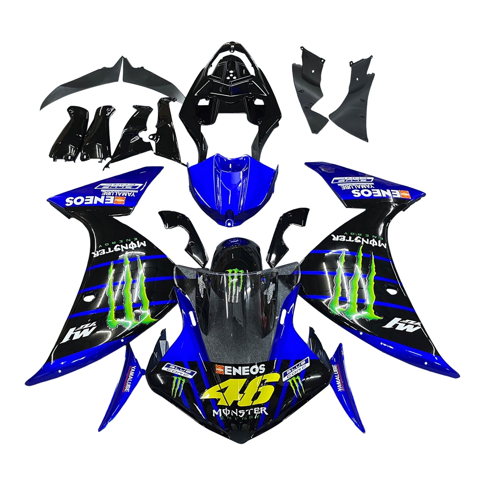 Amotopart 2009-2011 Yamaha YZF 1000 R1 Black&Blue with Monster Logo Fairing Kit