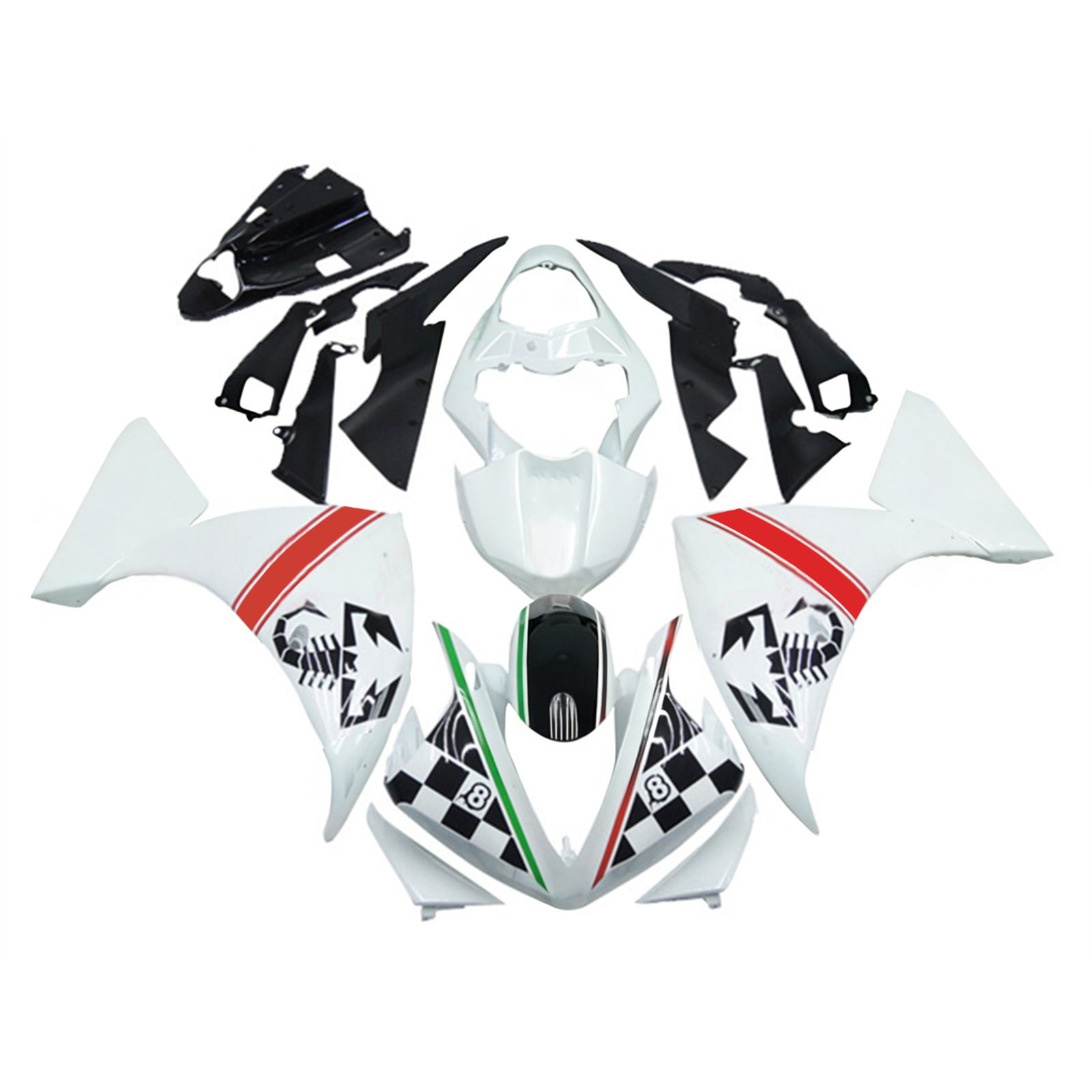 Amotopart 2009-2011 Yamaha YZF 1000 R1 bianco con kit carenatura grafica nera