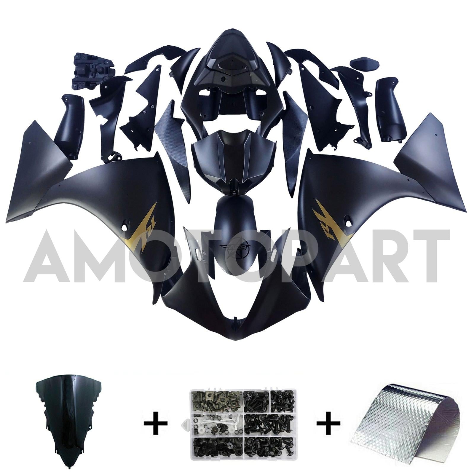 Amotopart 2009-2011 Yamaha YZF 1000 R1 Matte Black with Logo Fairing Kit