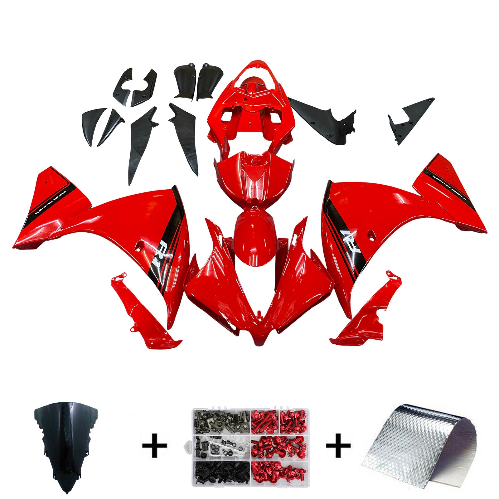 Amotopart 2012-2014 Yamaha R1 Kit de carénage rouge et noir