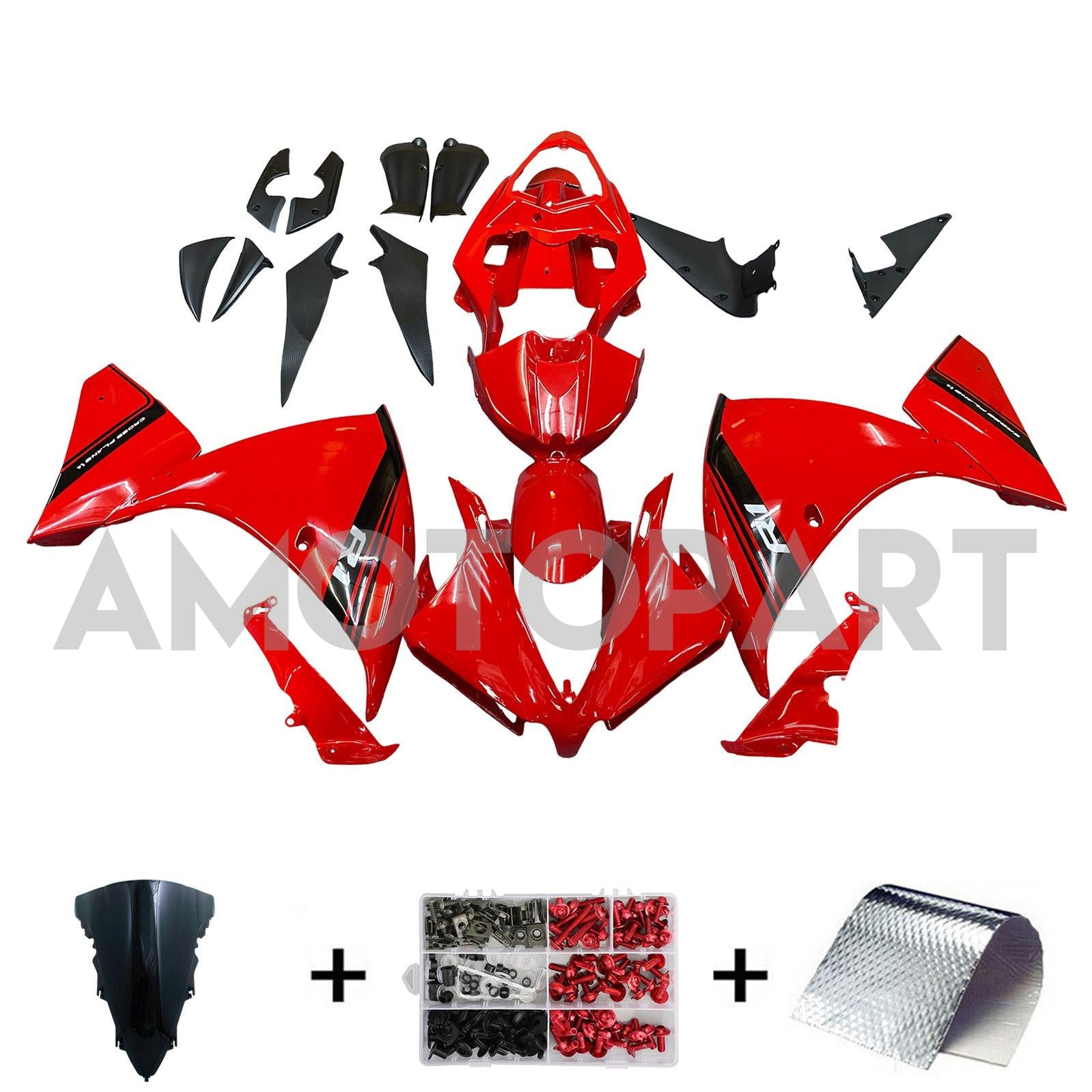 Amotopart 2012-2014 Yamaha R1 Fairing Red&Black Kit