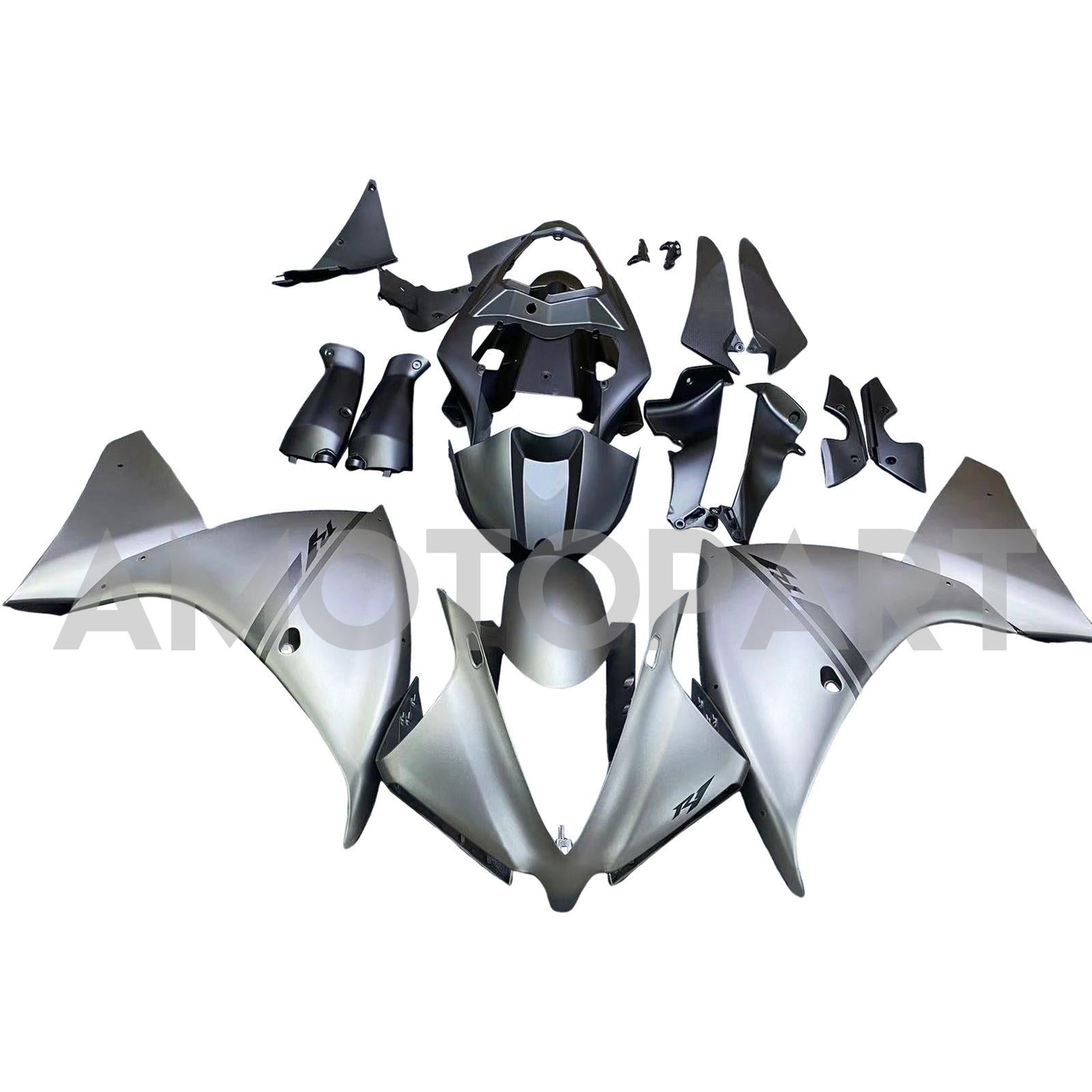Amotopart 2012-2014 Yamaha R1 Fairing Matte Sliver Black Kit
