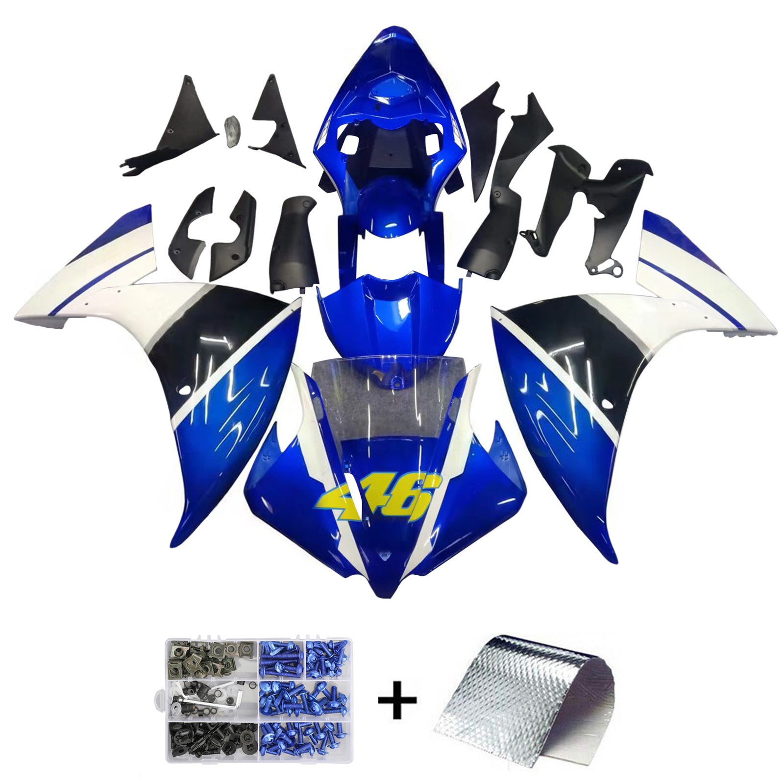 Carenatura Amotopart Yamaha R1 2012-2014 blu&WKit Style7 bianco