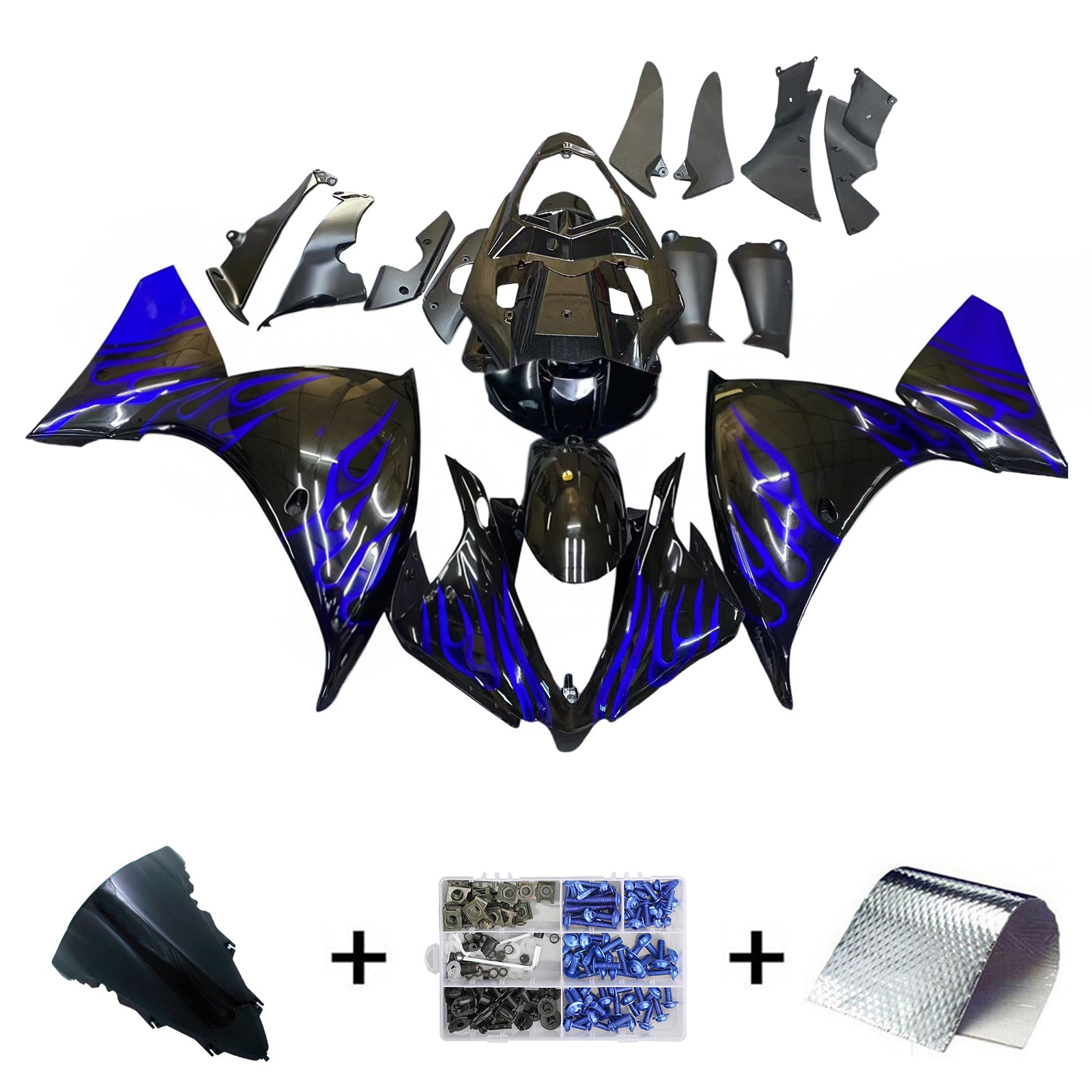 Amotopart Yamaha 2012-2014 YZF 1000 R1 Black Blue Fairing Kit