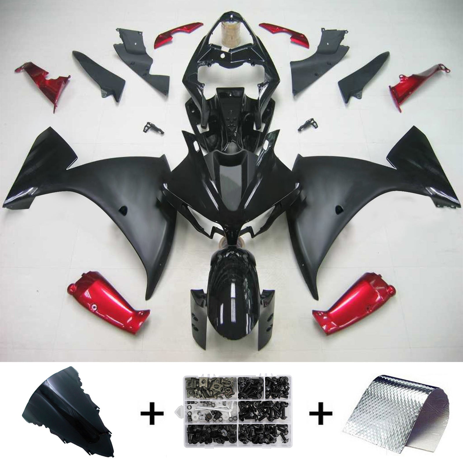 Amotopart ヤマハ 2012-2014 YZF 1000 R1 ブラック レッド フェアリングキット