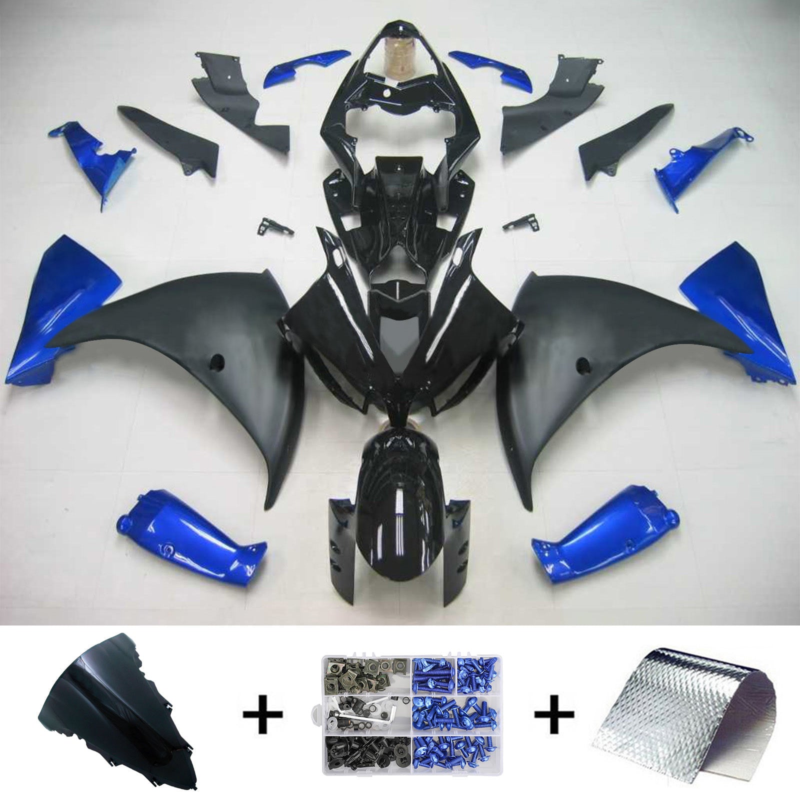 Amotopart Yamaha 2012-2014 YZF 1000 R1 Black Blue Fairing Kit