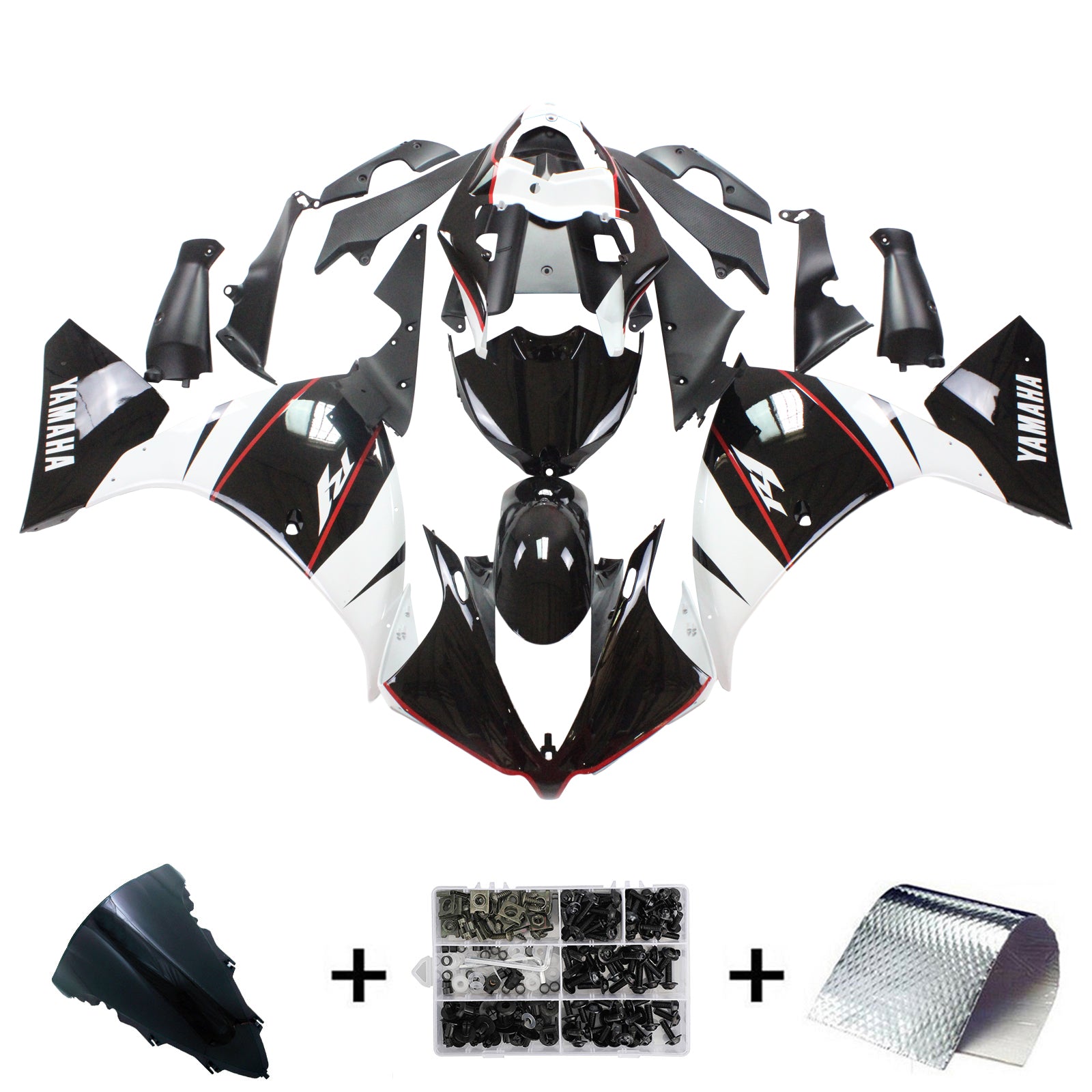 Amotopart Yamaha 2012-2014 YZF 1000 R1 Kit de carenado negro blanco