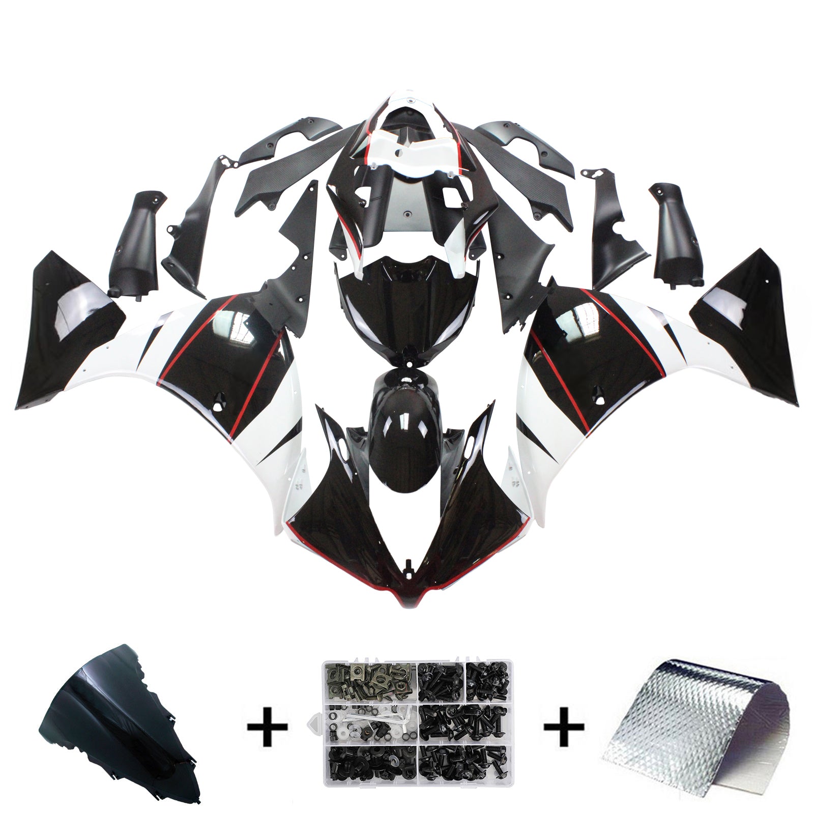 Amotopart Yamaha 2012-2014 YZF 1000 R1 Black White Fairing Kit