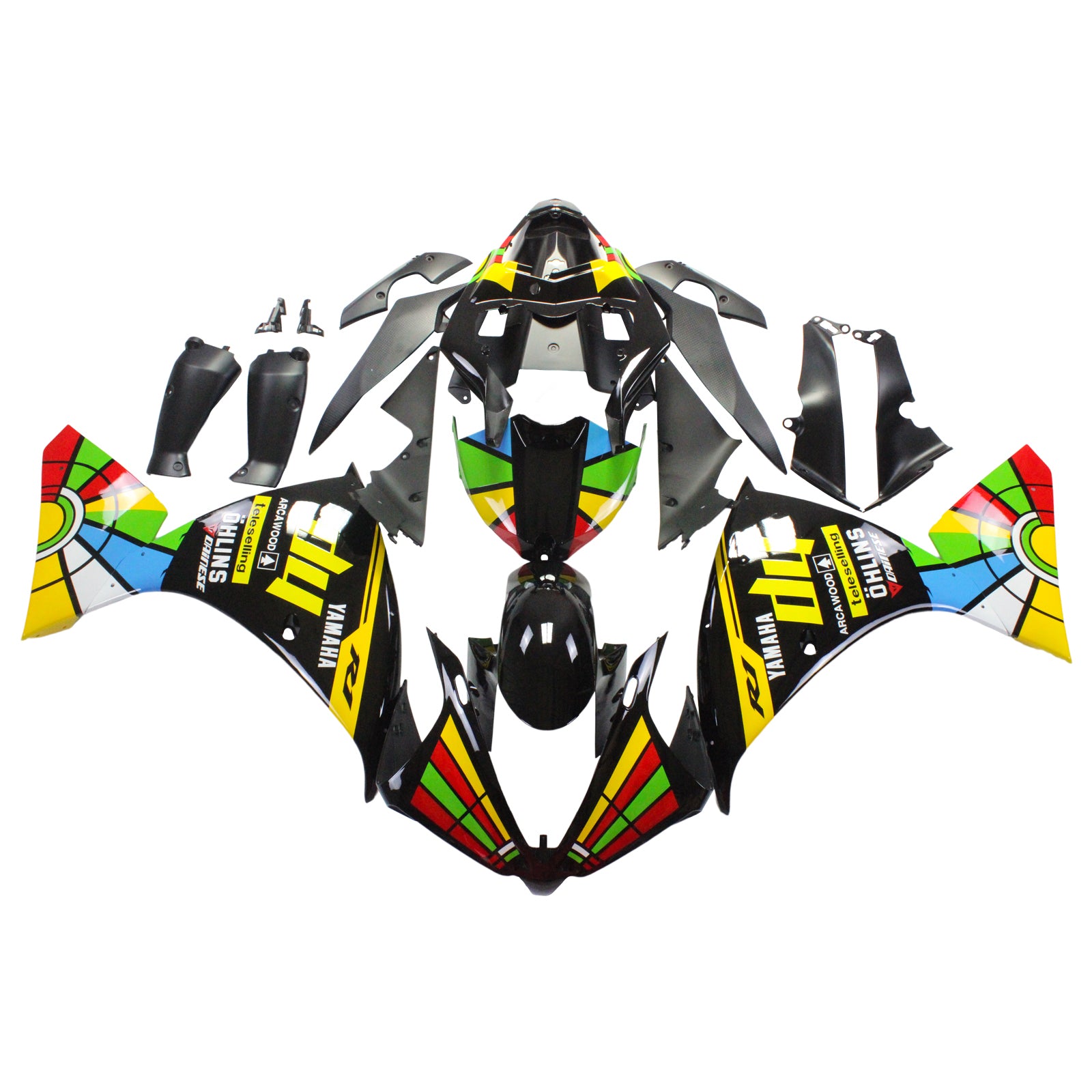 Amotopart Yamaha 2012–2014 YZF 1000 R1 Rainbow Black Verkleidungsset