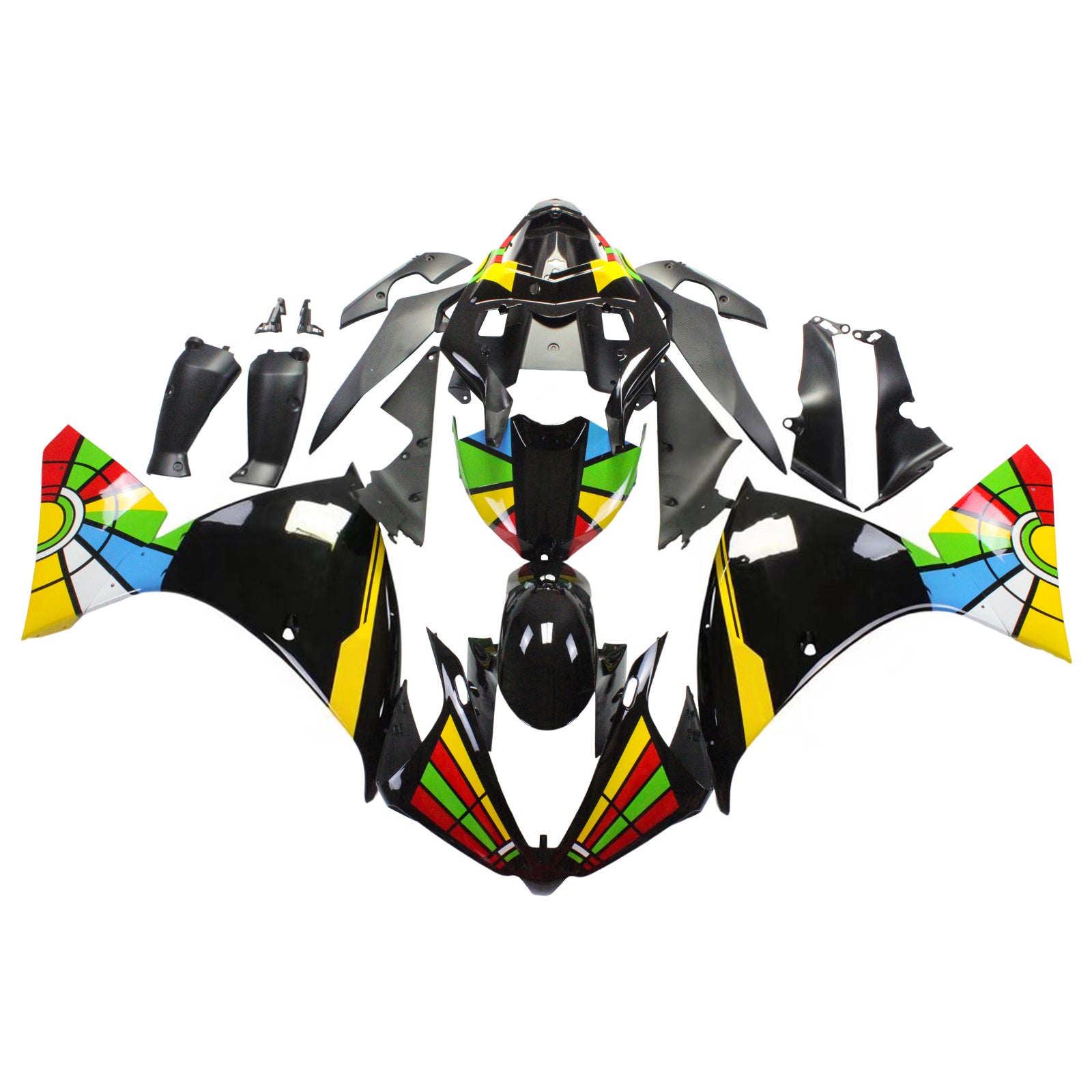 Amotopart Yamaha 2012-2014 YZF 1000 R1 Rainbow Black Fairing Kit
