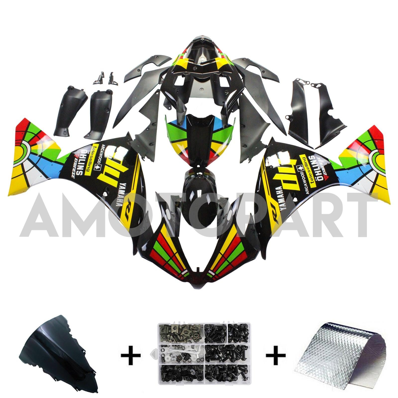 Amotopart Yamaha 2012-2014 YZF 1000 R1 Rainbow Black Fairing Kit