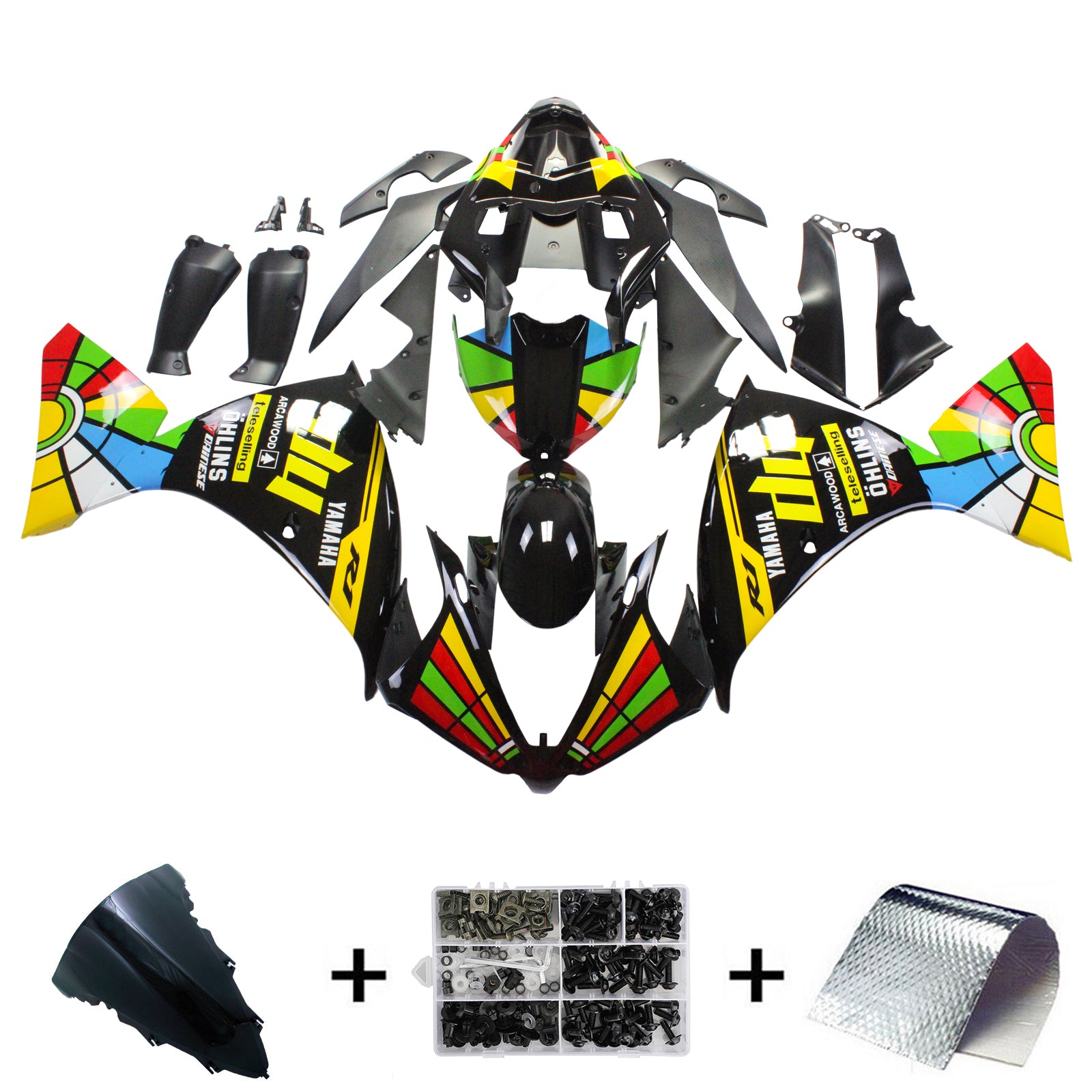 Amotopart Yamaha 2012-2014 YZF 1000 R1 Rainbow Black Fairing Kit