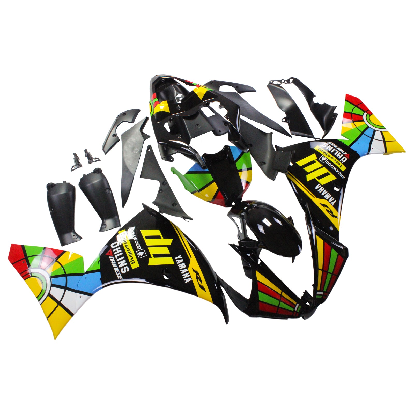 Amotopart Yamaha 2012-2014 YZF 1000 R1 Rainbow Black Fairing Kit