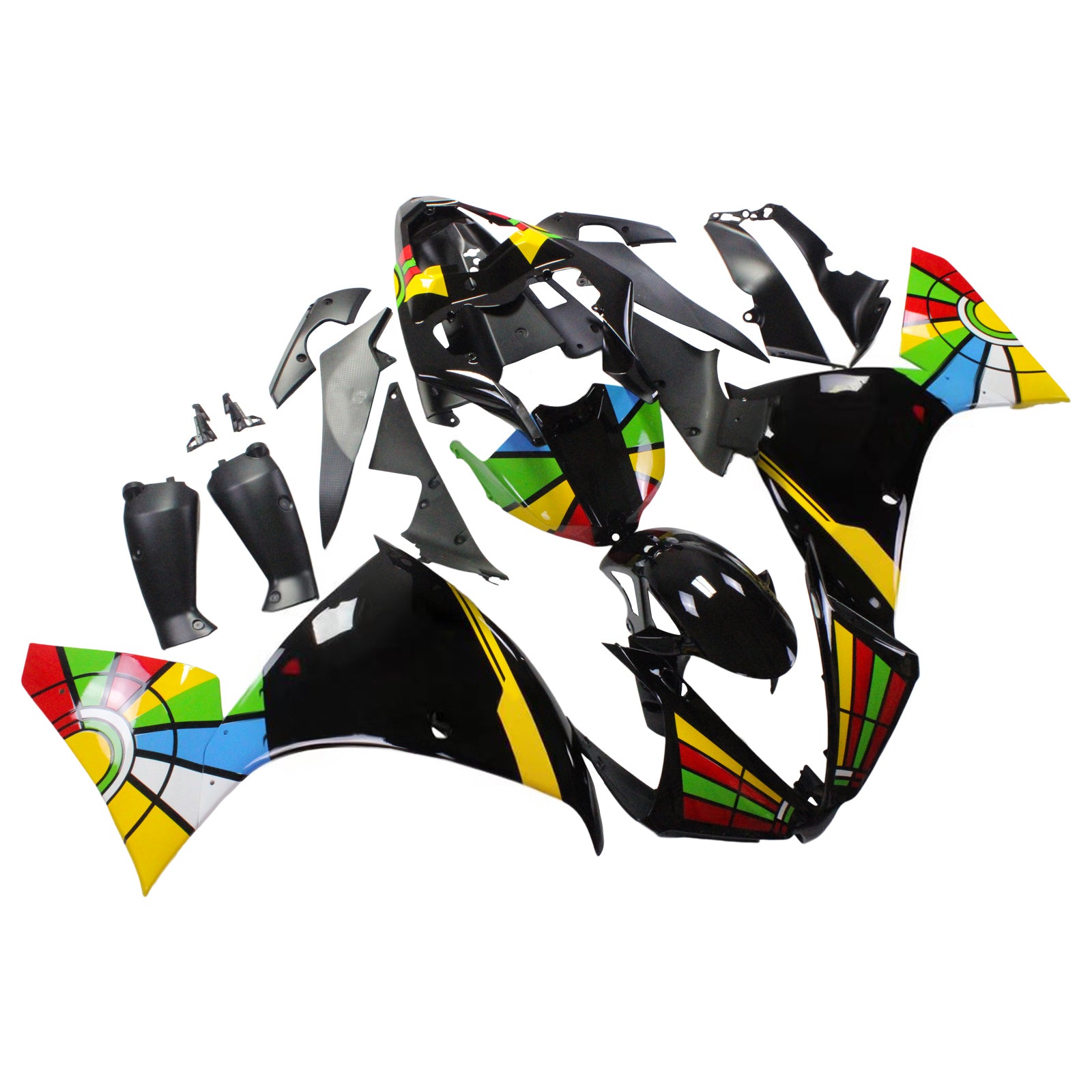 Amotopart Yamaha 2012-2014 YZF 1000 R1 Kit de carenado negro arcoíris