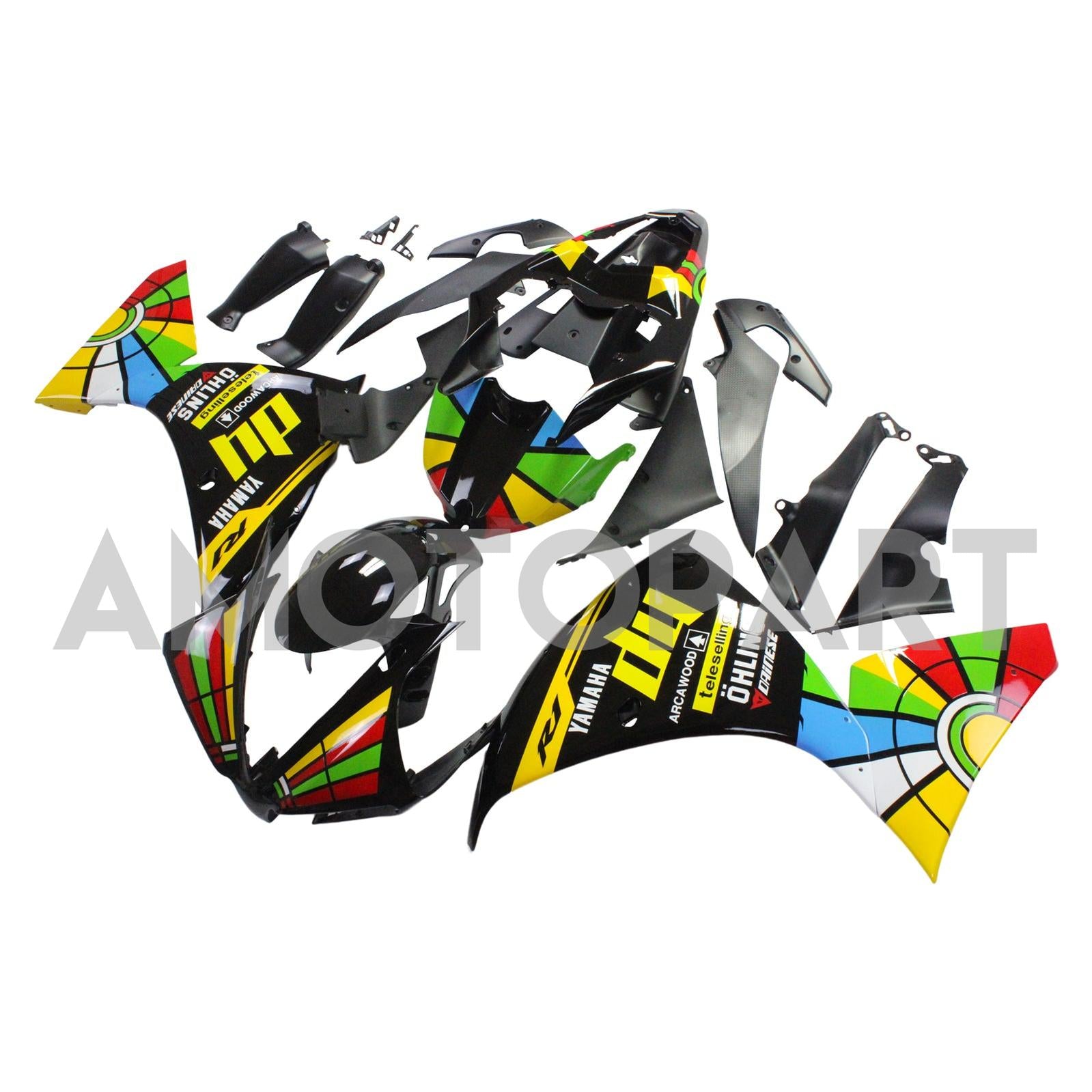 Amotopart Yamaha 2012-2014 YZF 1000 R1 Rainbow Black Fairing Kit