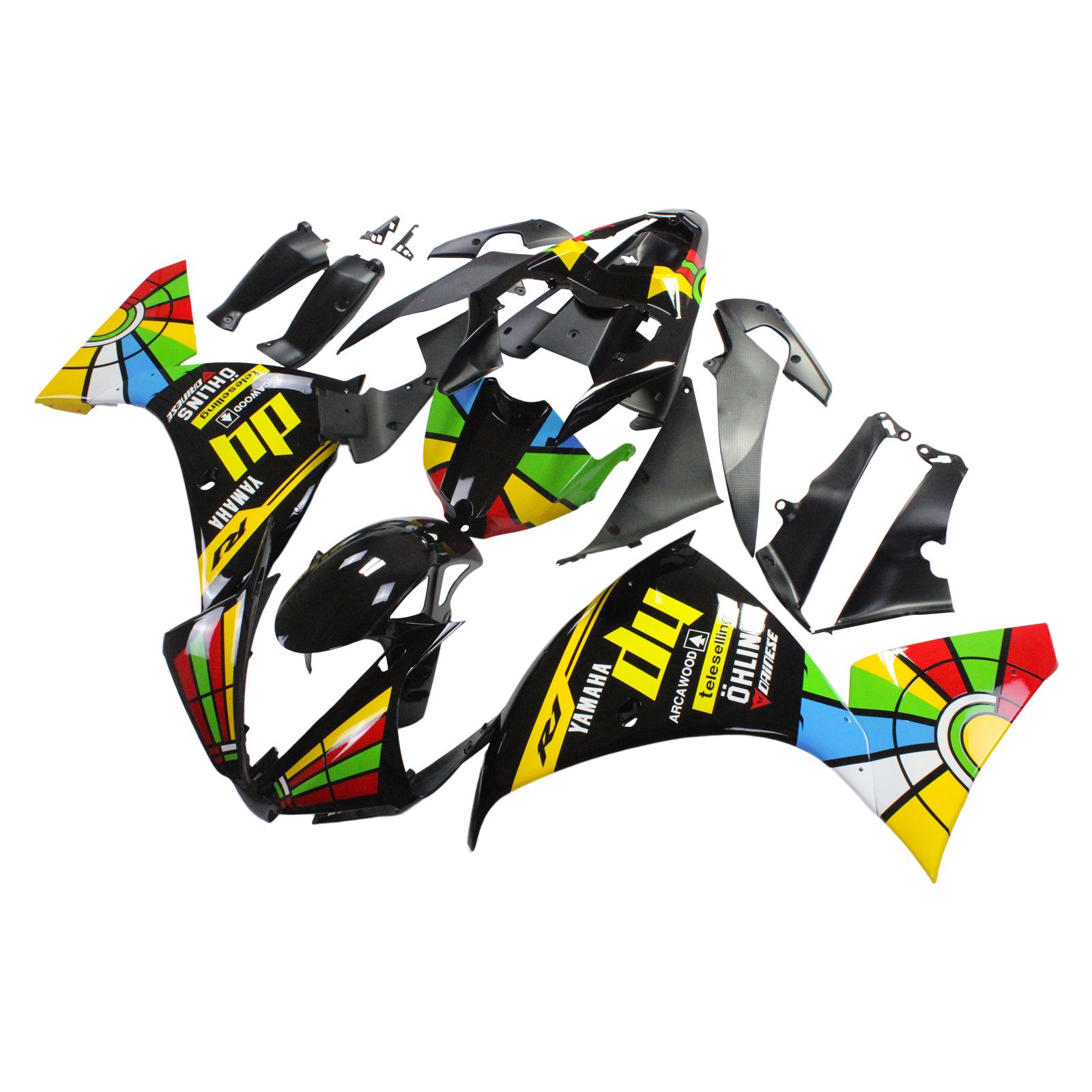 Amotopart Yamaha 2012-2014 YZF 1000 R1 Rainbow Black Fairing Kit