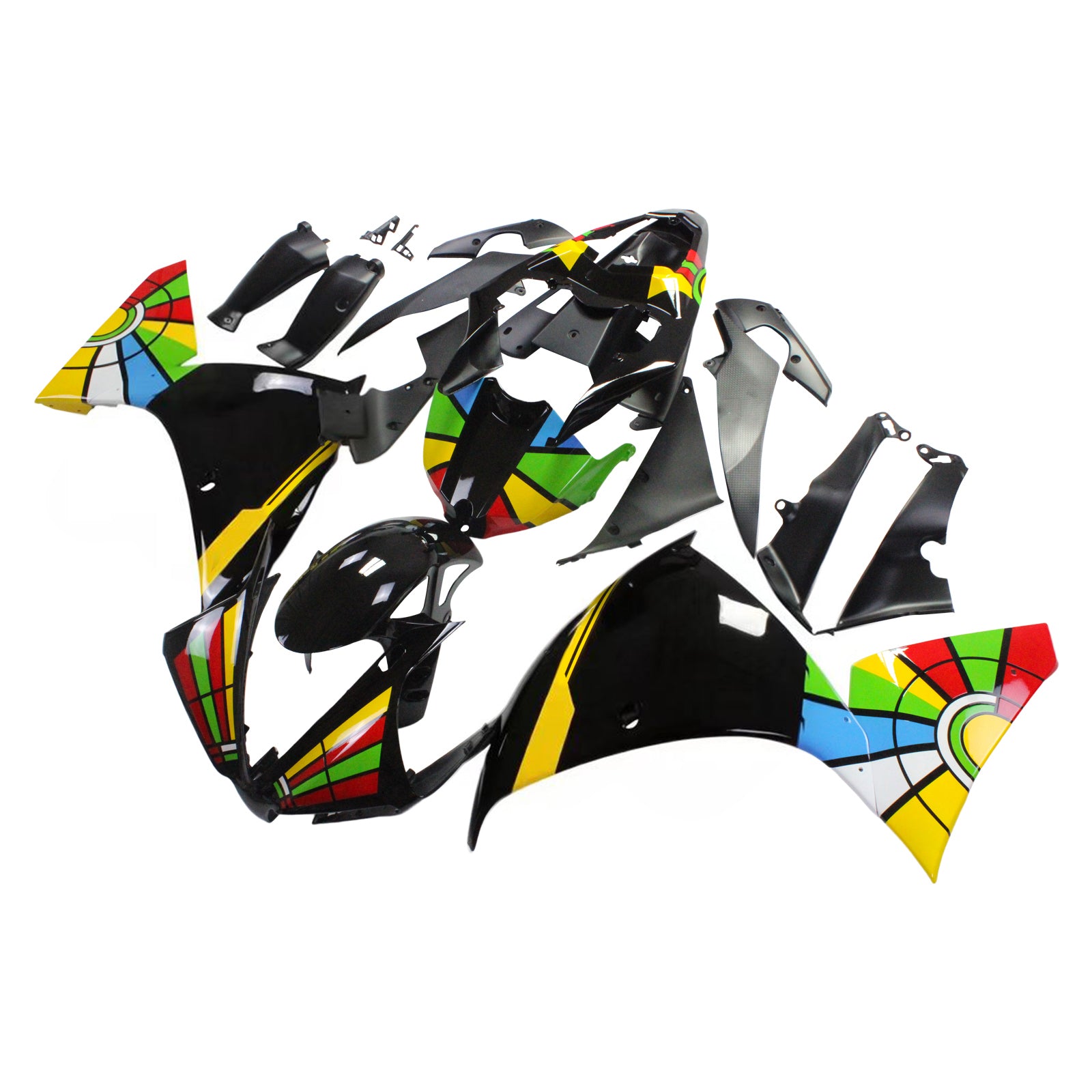 Amotopart Yamaha 2012-2014 YZF 1000 R1 Kit de carenado negro arcoíris