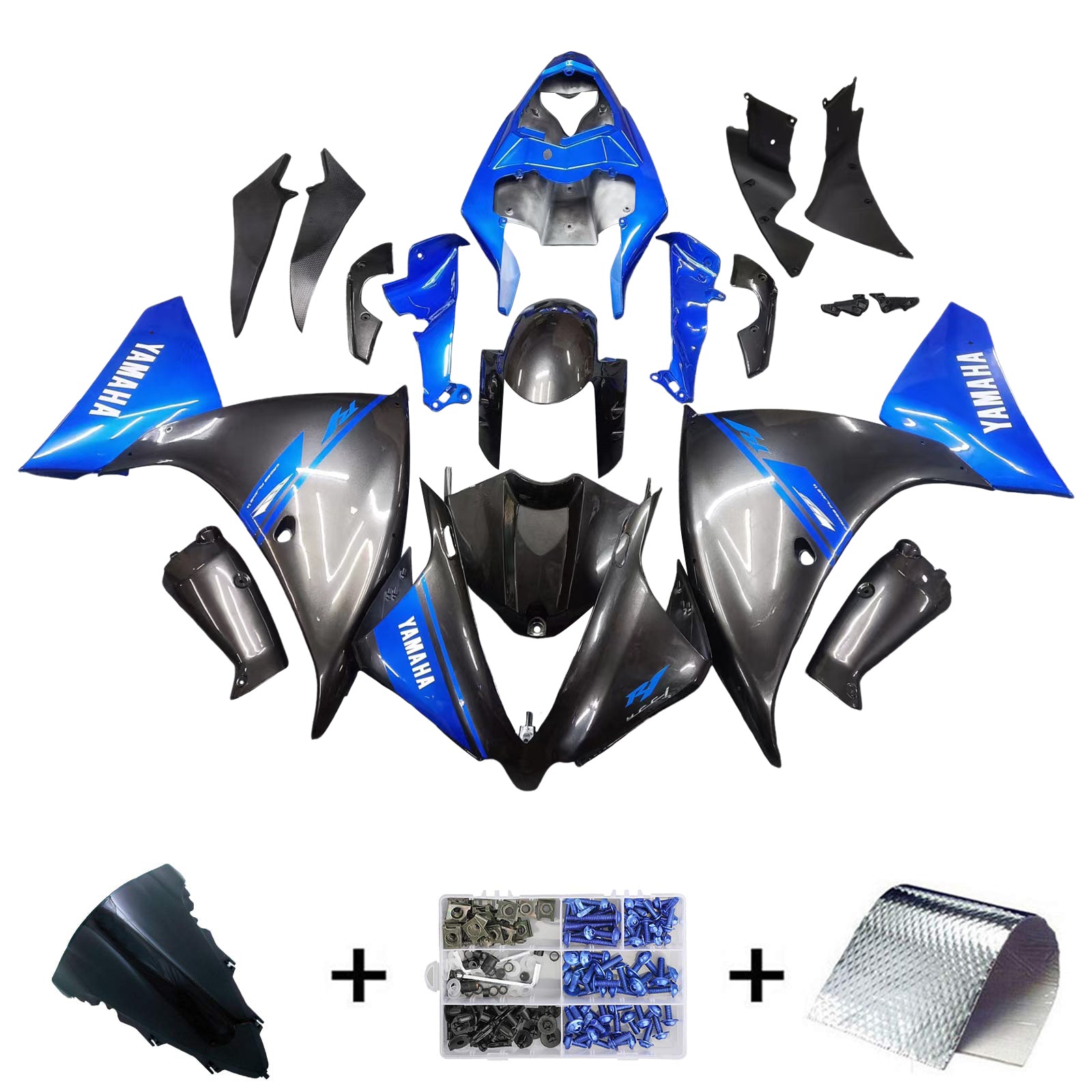 Amotopart Yamaha 2012–2014 YZF 1000 R1 Schwarz Blau Verkleidungsset