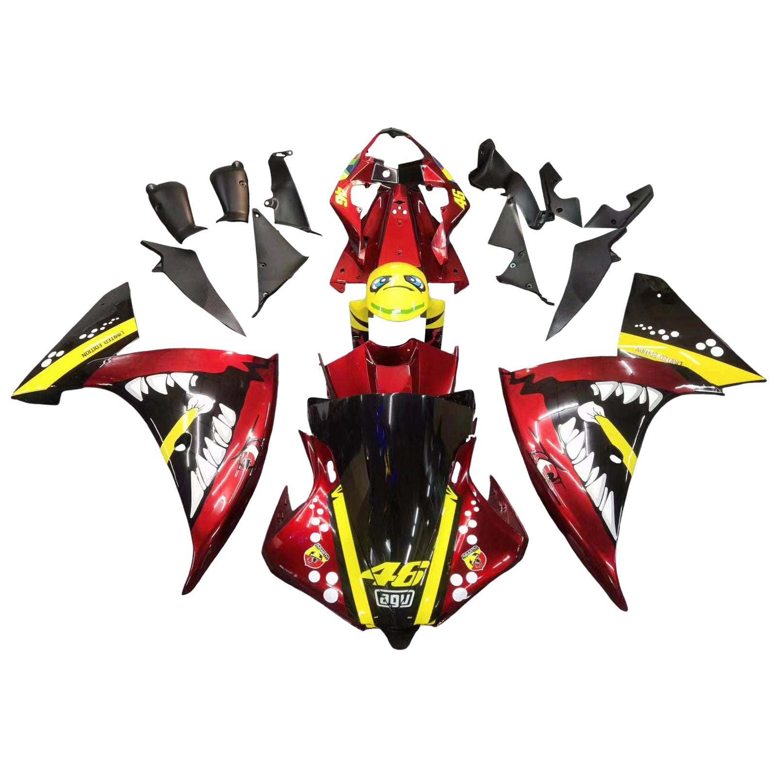 Kit de carénage Amotopart Yamaha 2012-2014 YZF 1000 R1 rouge jaune