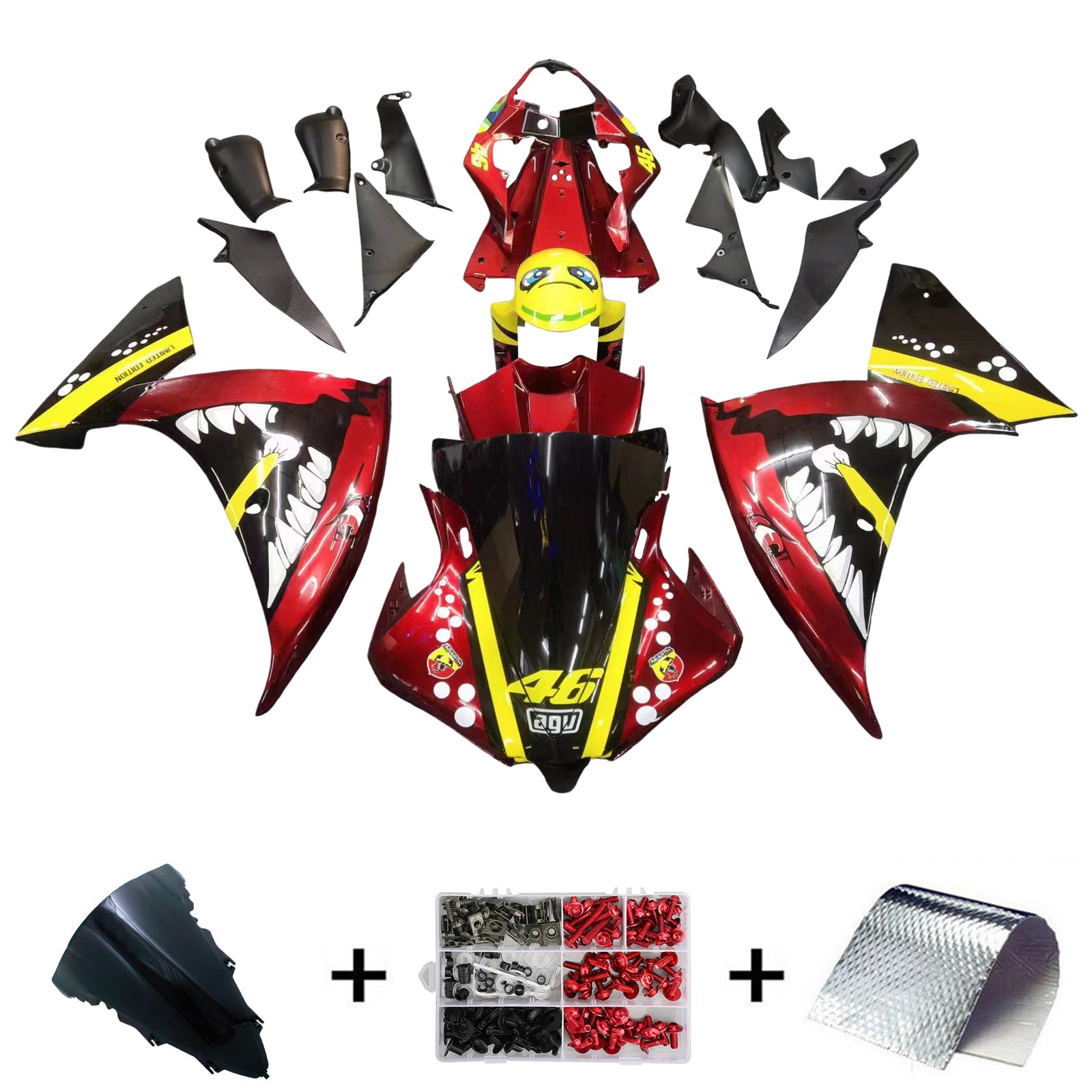 Kit de carénage Amotopart Yamaha 2012-2014 YZF 1000 R1 rouge jaune