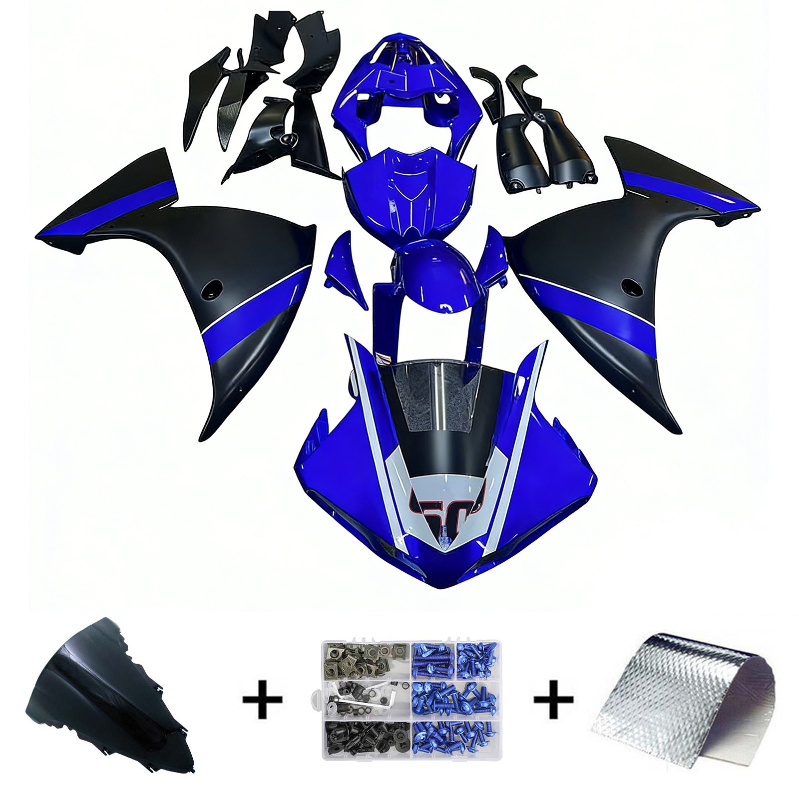 Amotopart Yamaha 2012-2014 YZF 1000 R1 Black Blue Fairing Kit