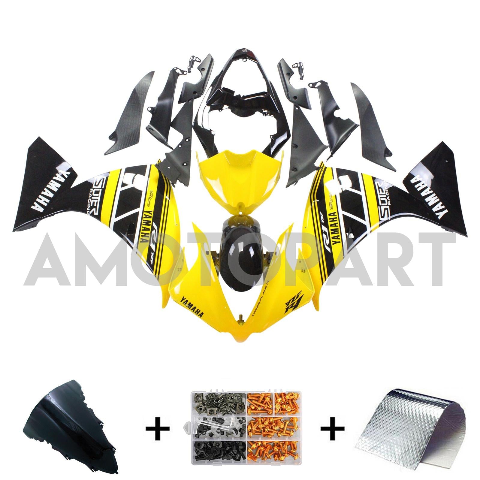 Amotopart Yamaha 2012-2014 YZF 1000 R1 Yellow Black Fairing Kit