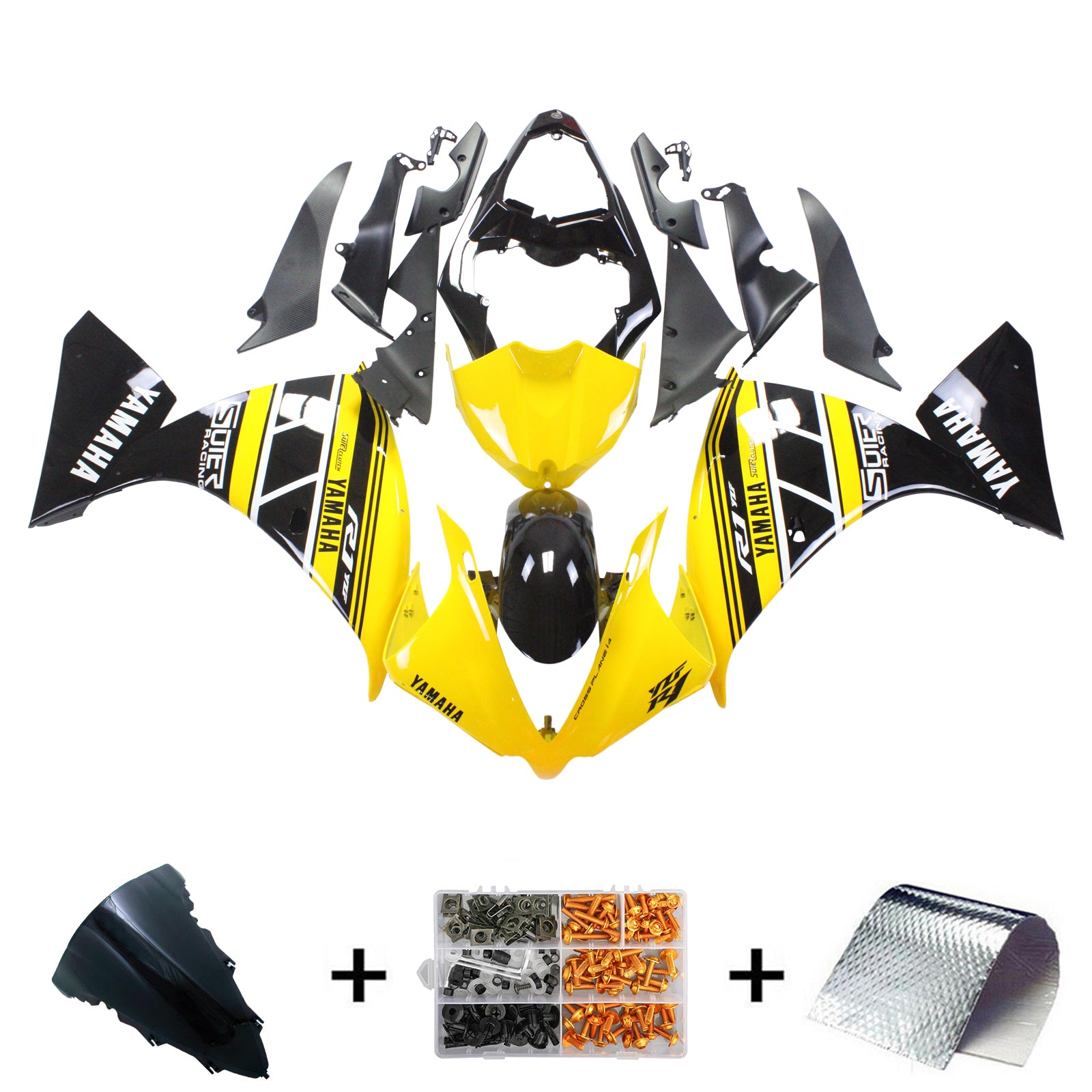 Amotopart Yamaha 2012-2014 YZF 1000 R1 Yellow Black Fairing Kit