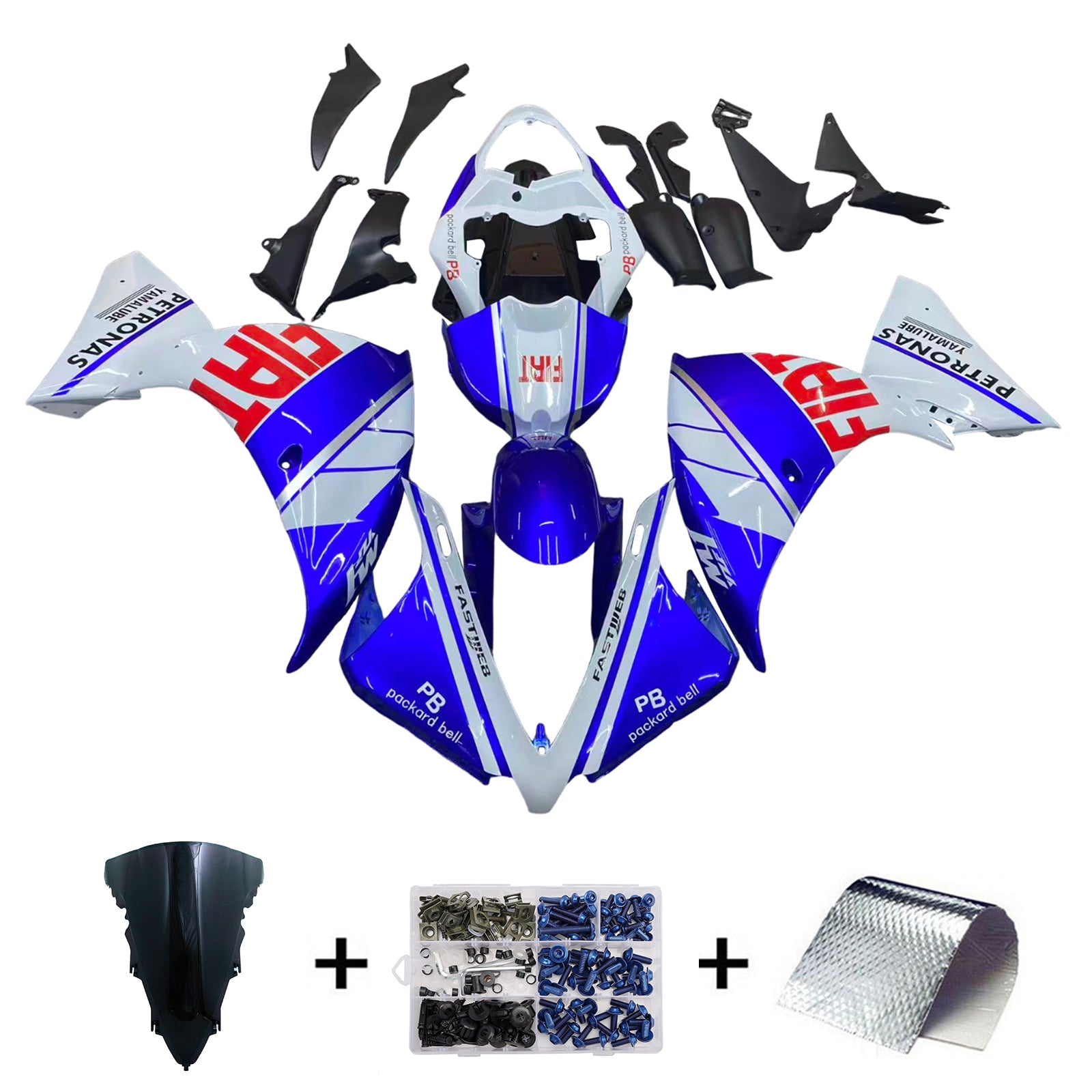 Amotopart Yamaha YZF 1000 R1 2012-2014 White&Blue Style3 Fairing Kit