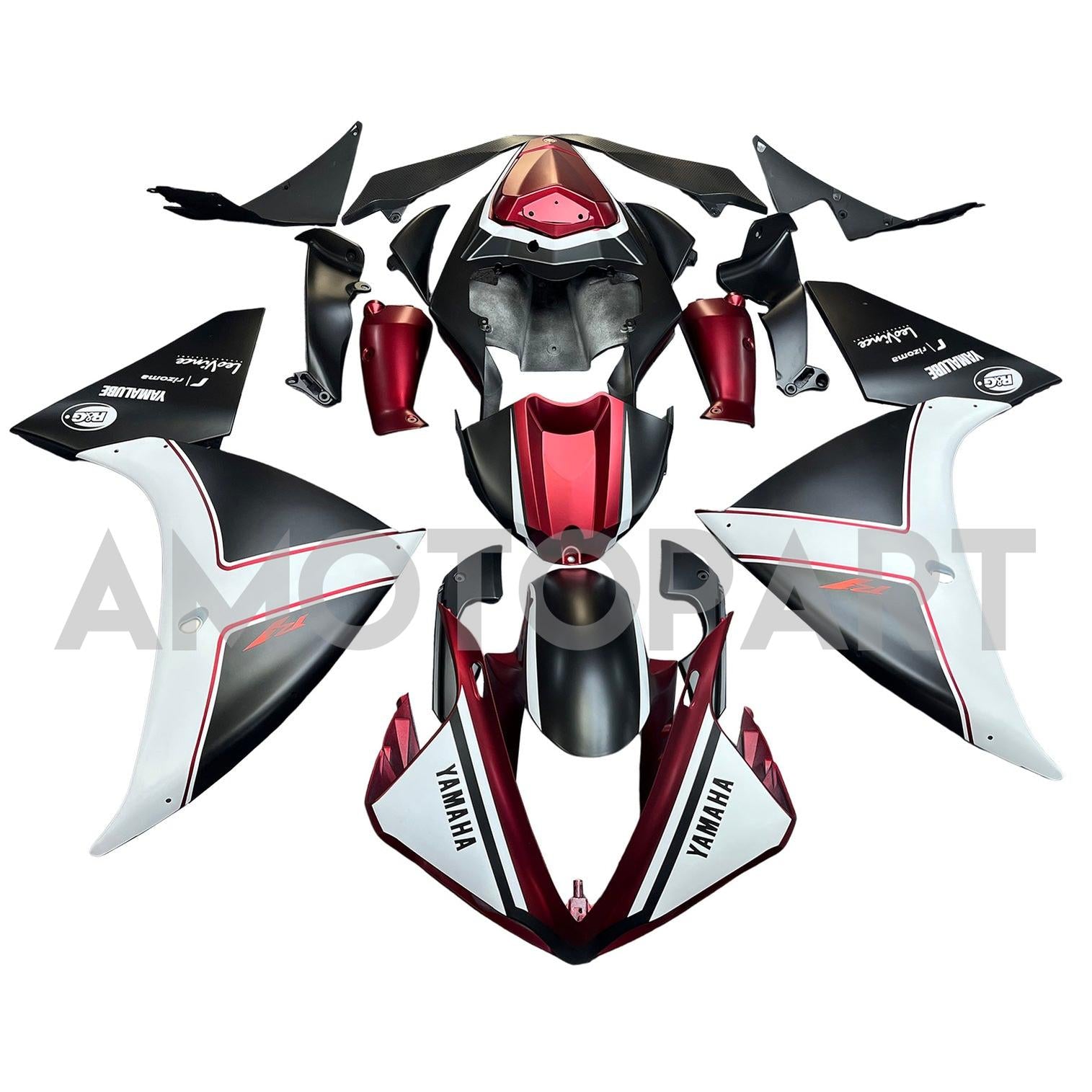 Amotopart 2012-2014 Yamaha YZF 1000 R1 Matte Black White Red Fairing Kit