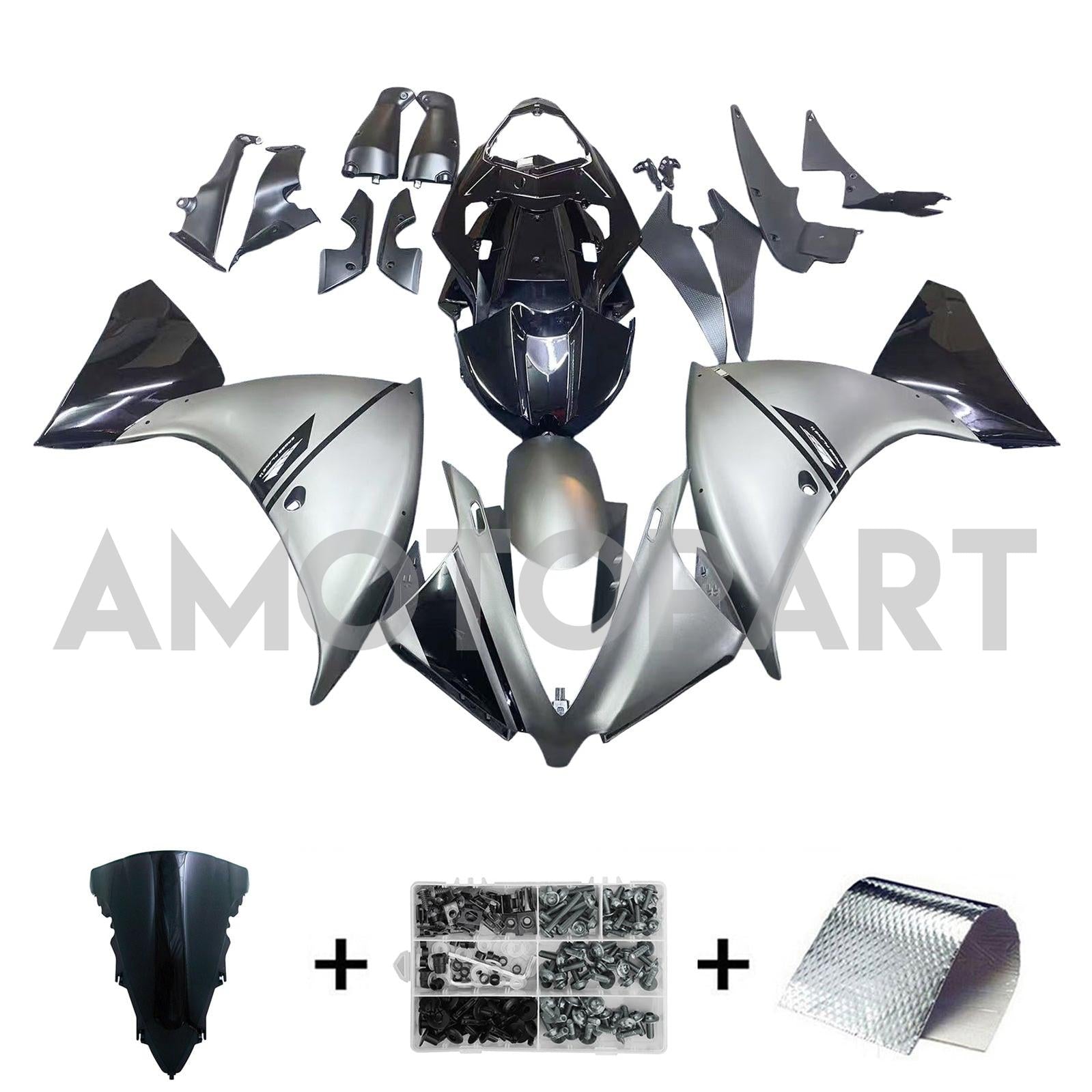 Amotopart 2012-2014 Yamaha YZF 1000 R1 Black Gray Fairing Kit