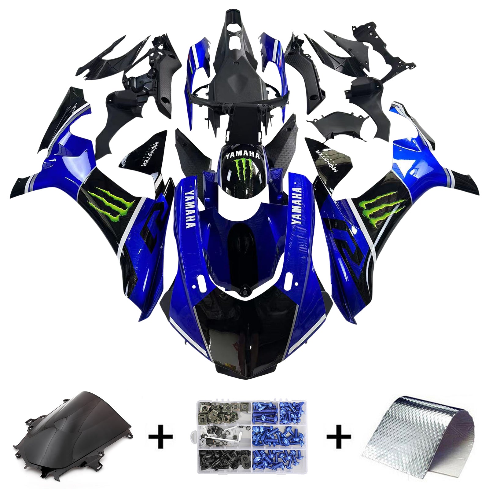 Amotopart ヤマハ 2015-2019 YZF 1000 R1 ブルーブラック フェアリングキット