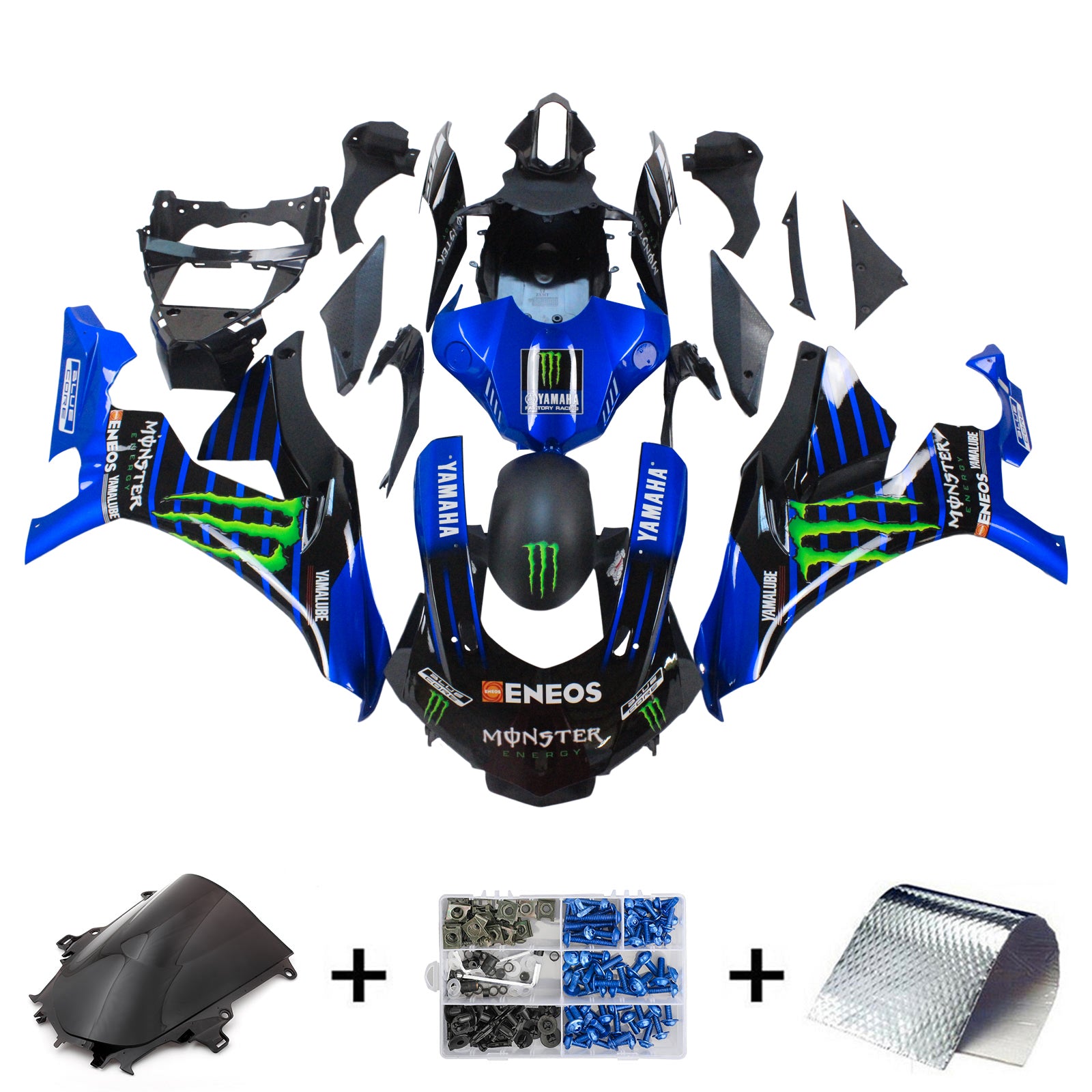 Amotopart Yamaha YZF 1000 R1 2015-2019 Kit de carénage Monster bleu et noir