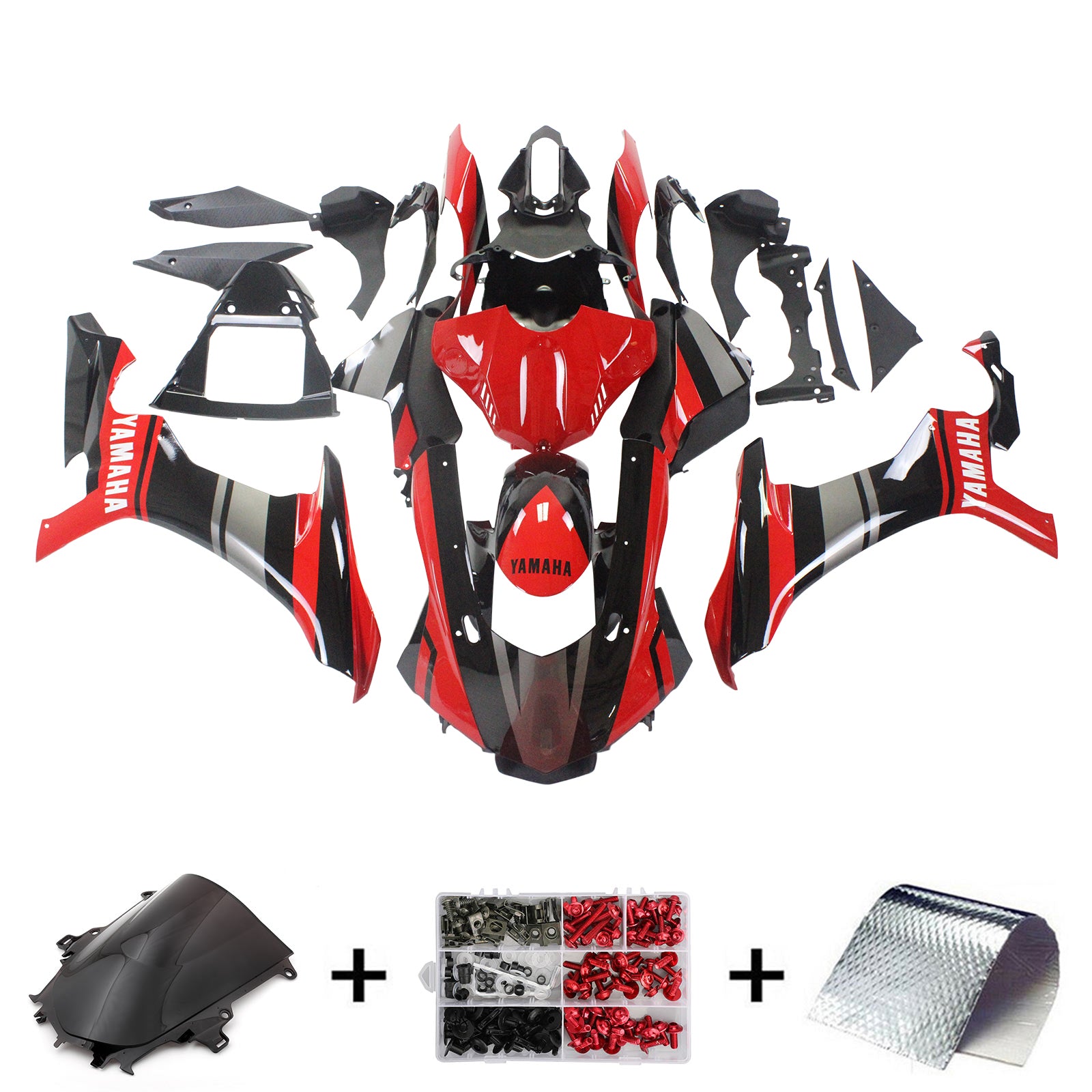 Kit de carénage Amotopart Yamaha 2015-2019 YZF 1000 R1 rouge noir